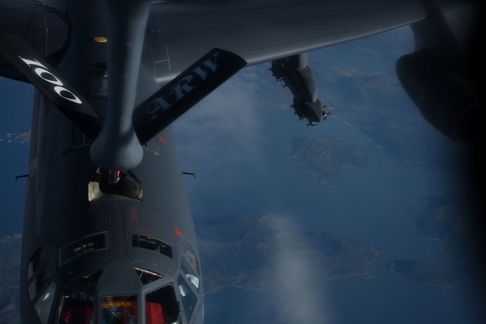 B 52 Stratofortress From The 5th Bomb Wing Minot Air Force Base North Dakota Receives Fuel From A KC 135