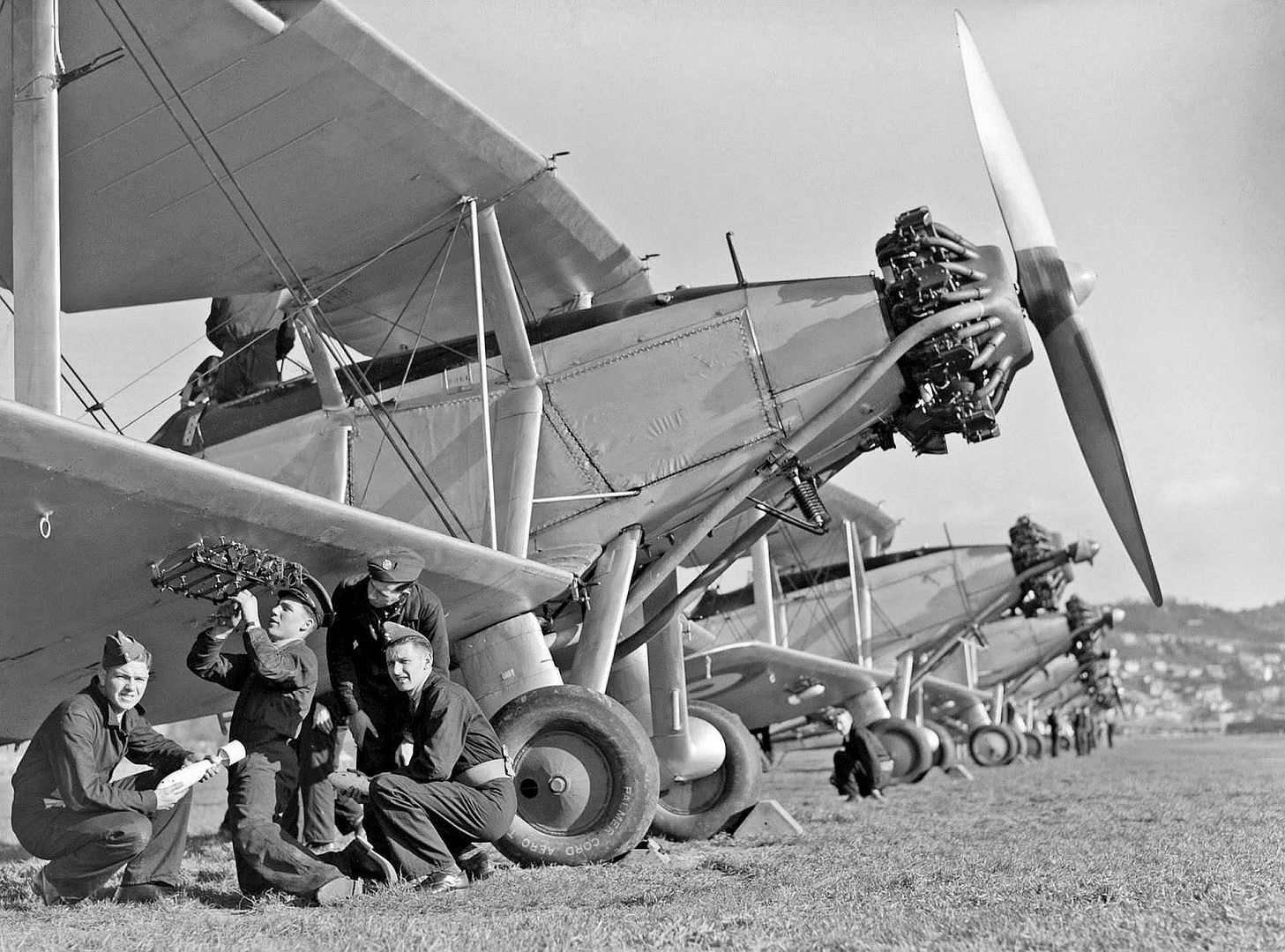 Blackburn Baffin Biplanes On The Ground With A Group Of Young Air Force Men Checking The Wing 1938 Blackburn Baffin Biplanes On The Ground With A Group Of Young Air Force Men Checking The Wing 1938