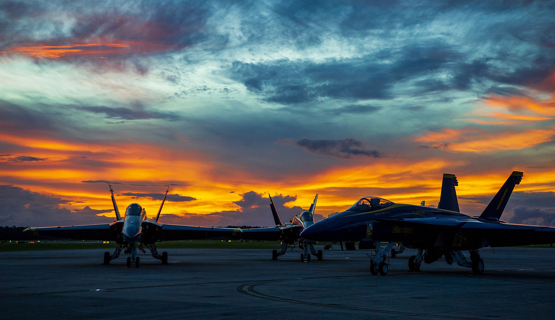 Blue Angels FA 18 Super Hornet Is Parked On The Flight Line At Naval Air Station Pensacola Florida
