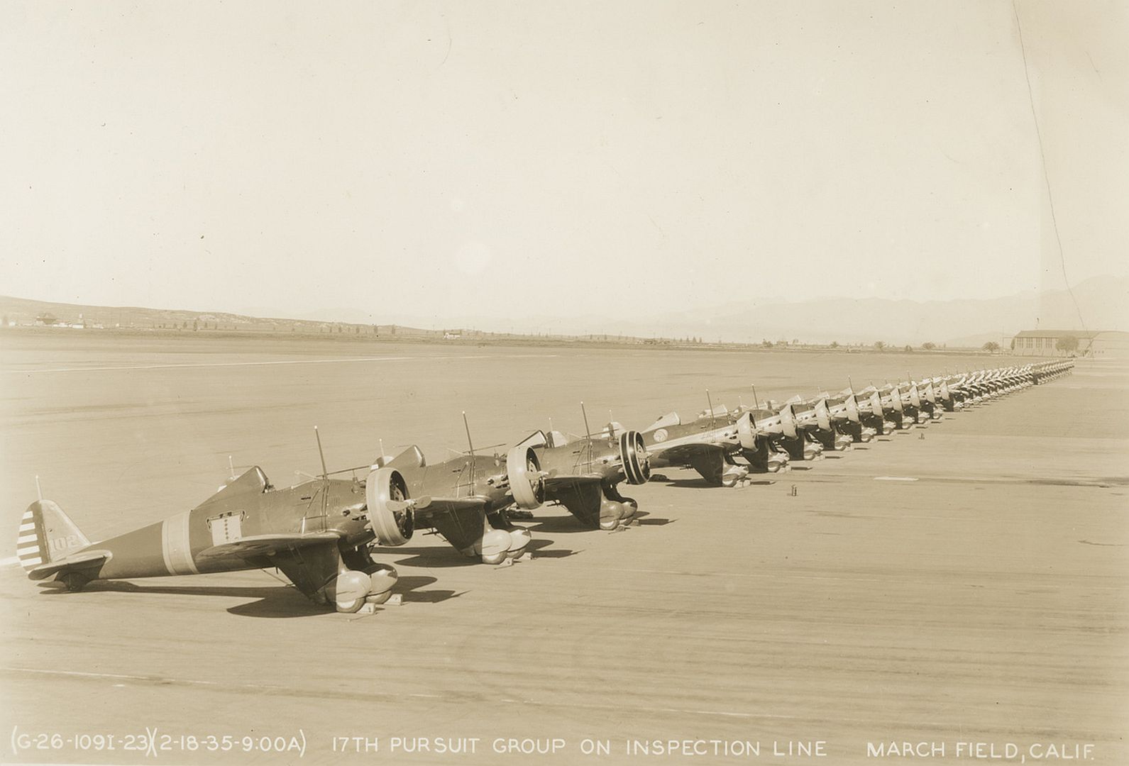 26 Aircraft Of The 17th Pursuit Group United States Army Air Corps Parked On The Inspection Line March Field California February 18 1935