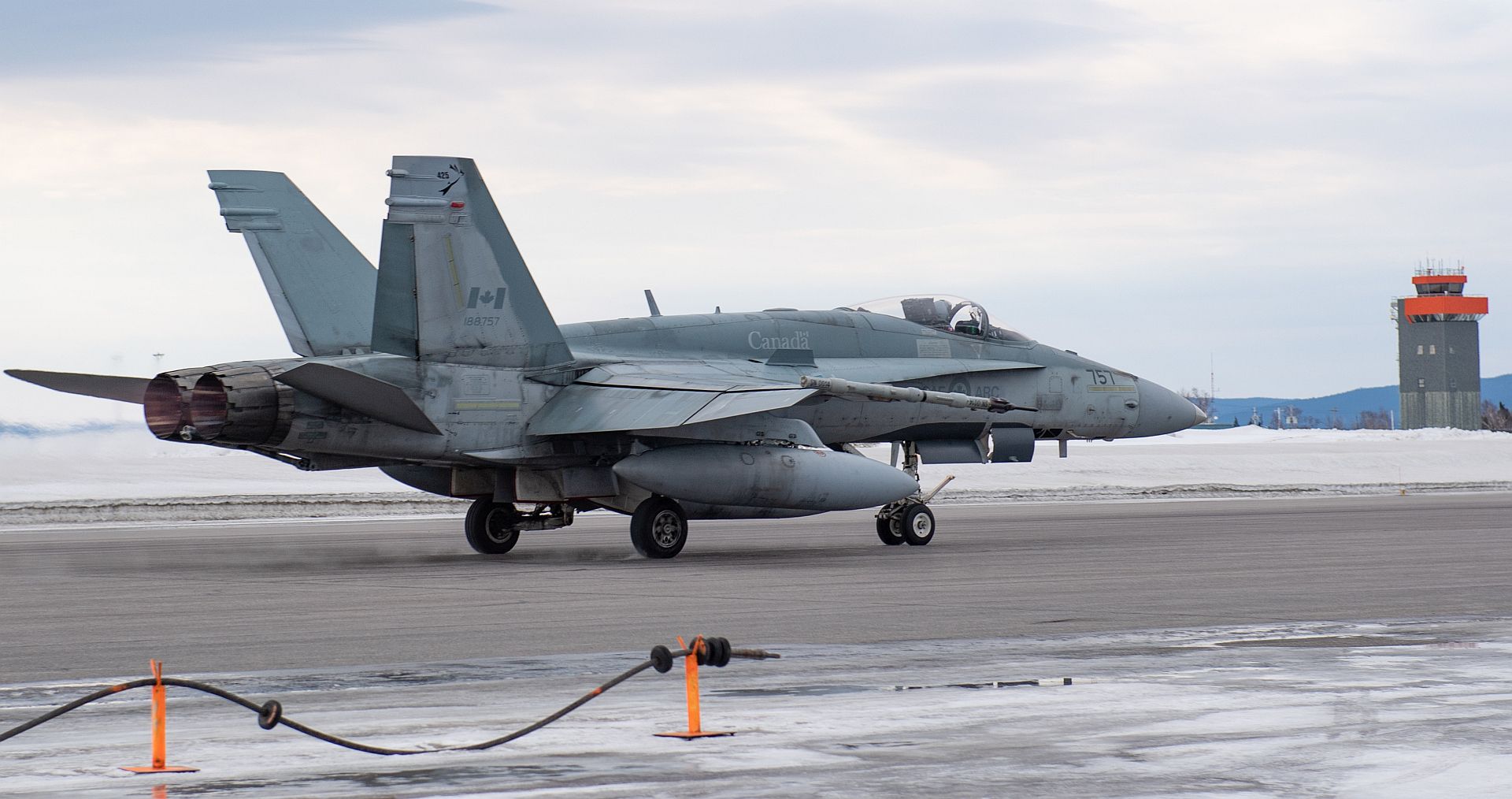 18 Fighter Aircraft Falcon Prepares To Take Off At 5 Wing Goose Bay