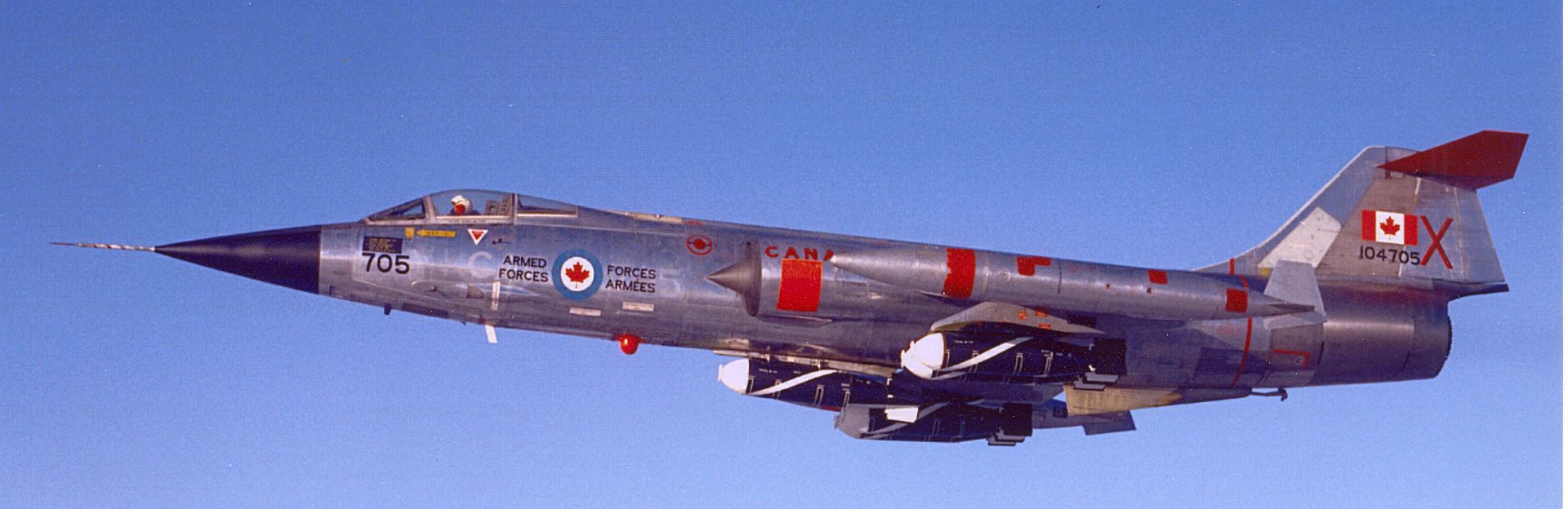 CF 104 Starfighter From The Aerospace Engineering Test Establishment Carrying A Full Load Of BL 755 Cluster Bombs