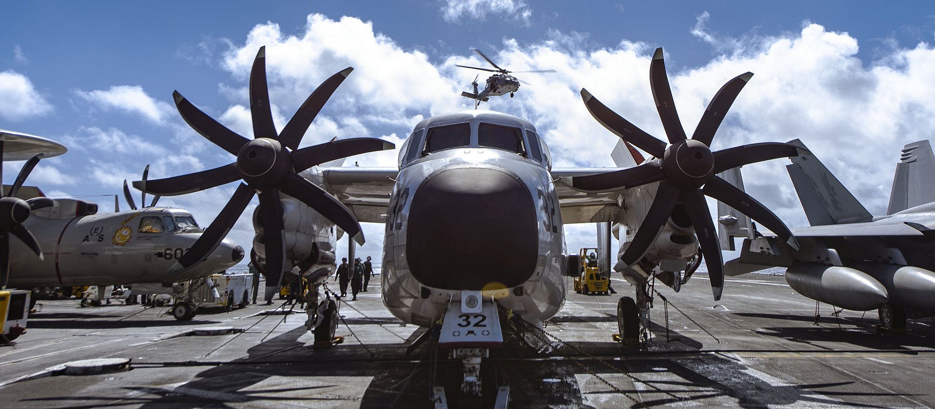 C 2 Greyhound From The Providers Of Fleet Logistics Support Squadron 30 Sits On The Flight Deck Of The Aircraft Carrier USS Nimitz