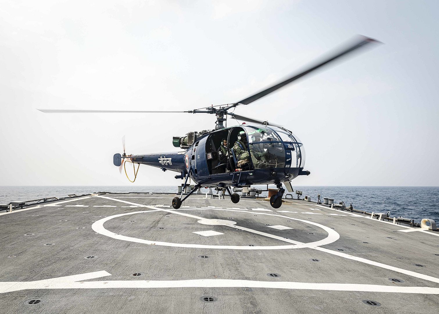Chetak Helicopter From The Indian Navy Rajput Class Guided Missile Destroyer INS Ranjivay