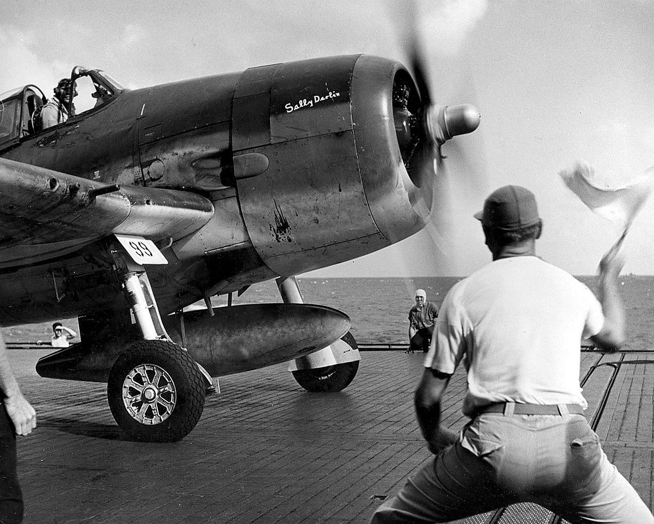 3 Hellcat About To Be Launched From Saratoga In 1944 During Flight Operations