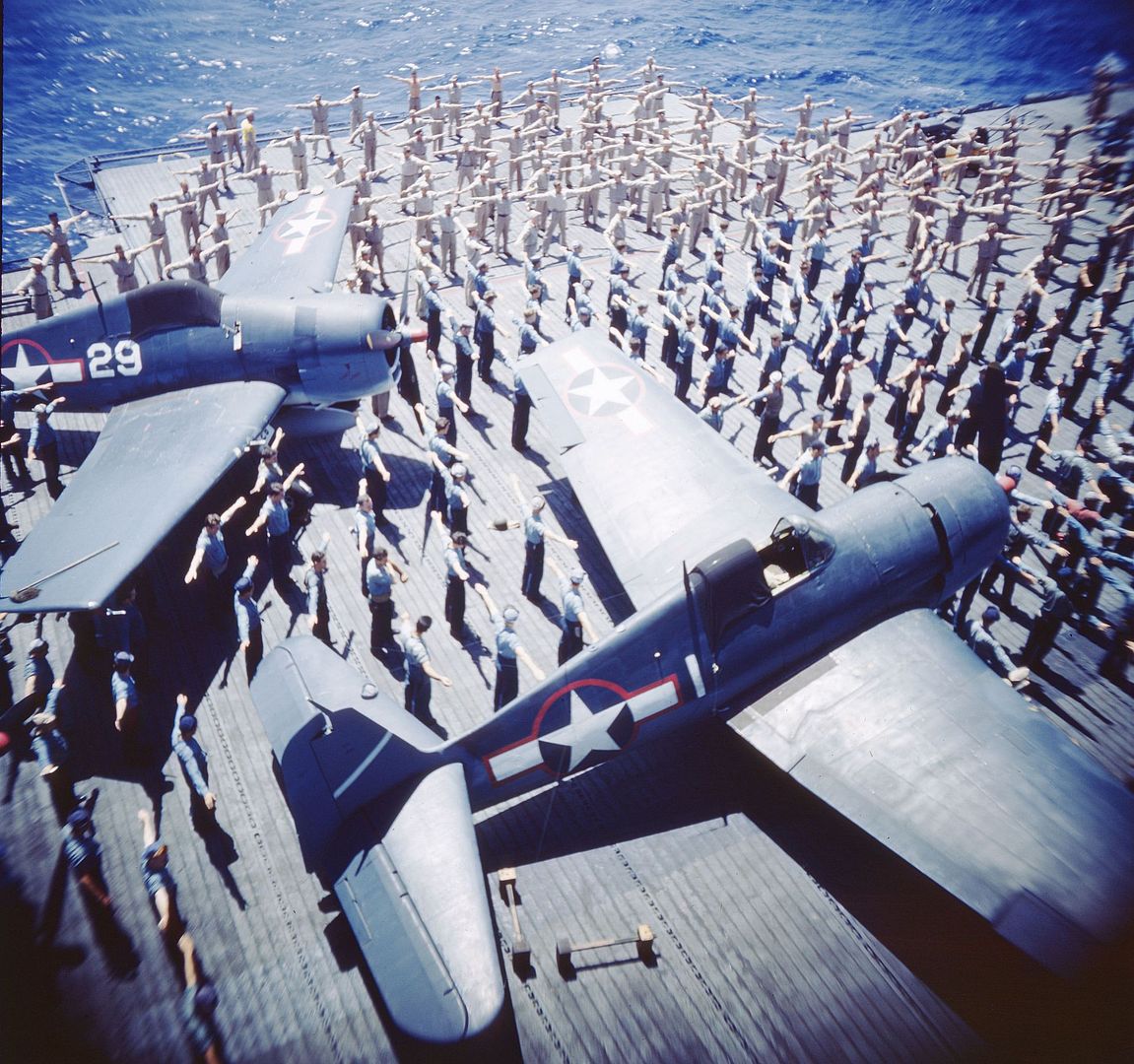 Daily Calisthenics On Flight Deck Of The USS Yorktown