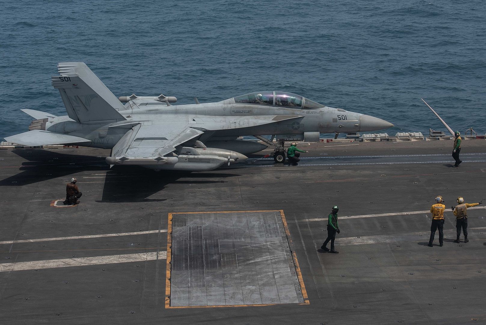 18G Growler Electronic Attack Aircraft Attached To The Shadowhawks Of Electronic Attack Squadron 141 On The Flight Deck Of Aircraft Carrier USS Ronald Reagan