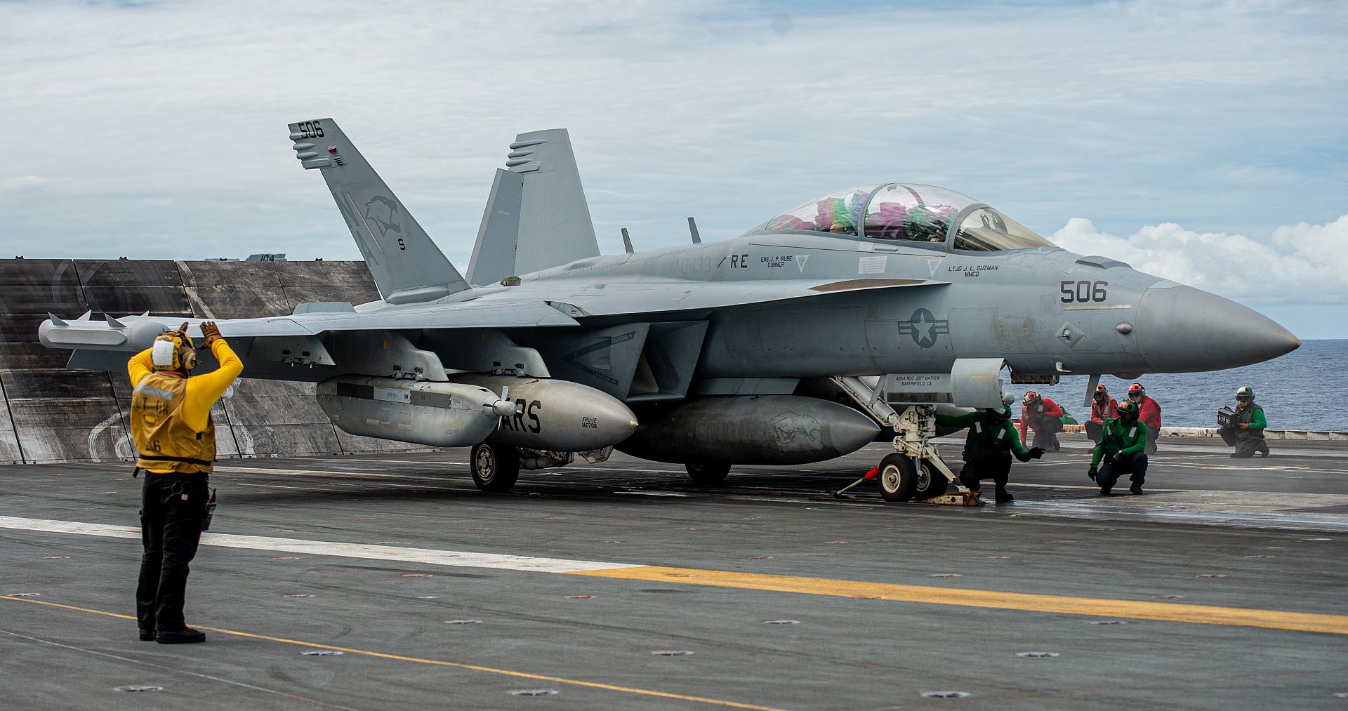 18G Growler From The Cougars Of Electronic Attack Squadron 139 Prepares To Launch From The Aircraft Carrier USS Nimitz