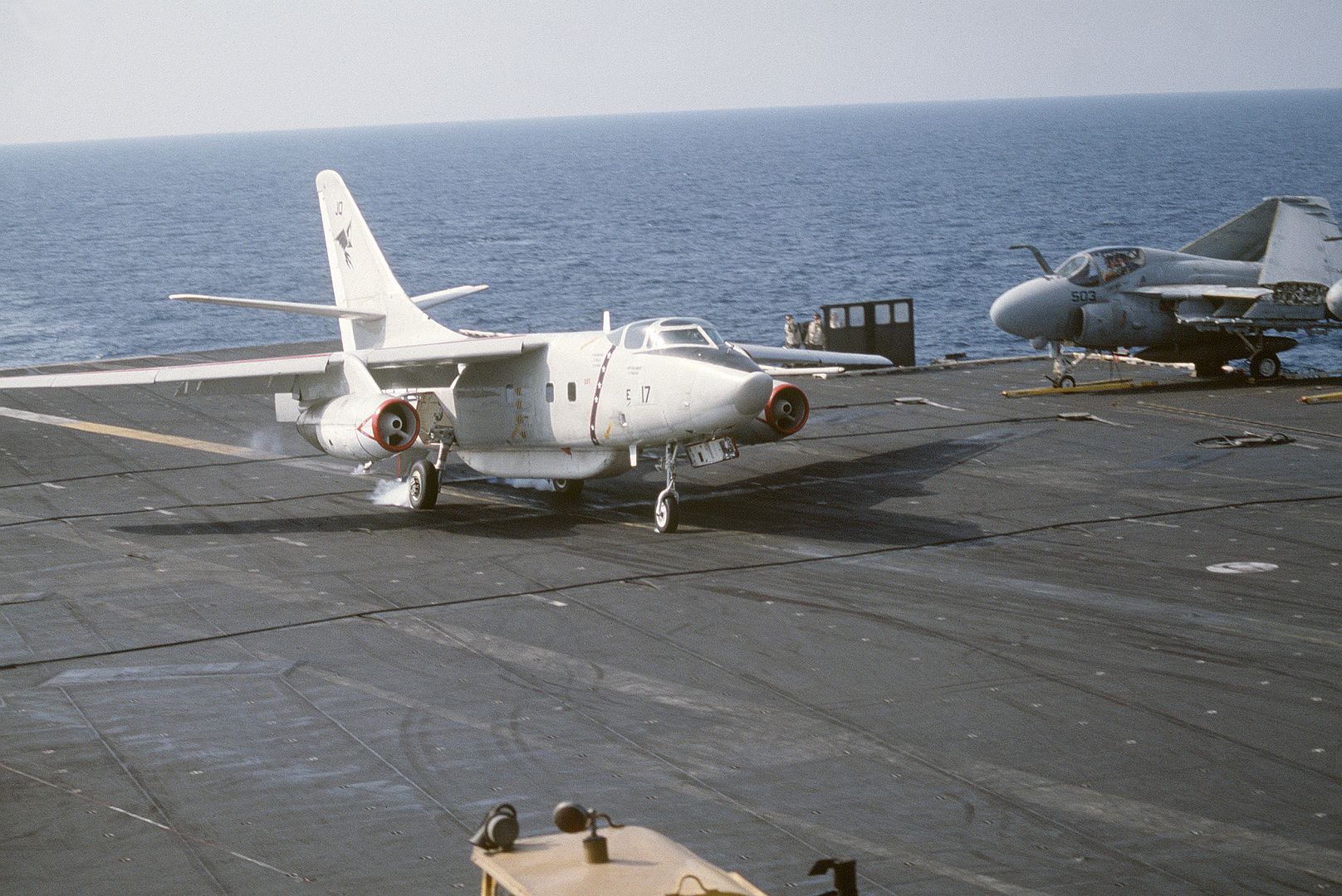 3B Skywarrior Aircraft Lands Aboard The Aircraft Carrier USS CORAL SEA CV 43 During Flight Operations Off The Coast Of Libya
