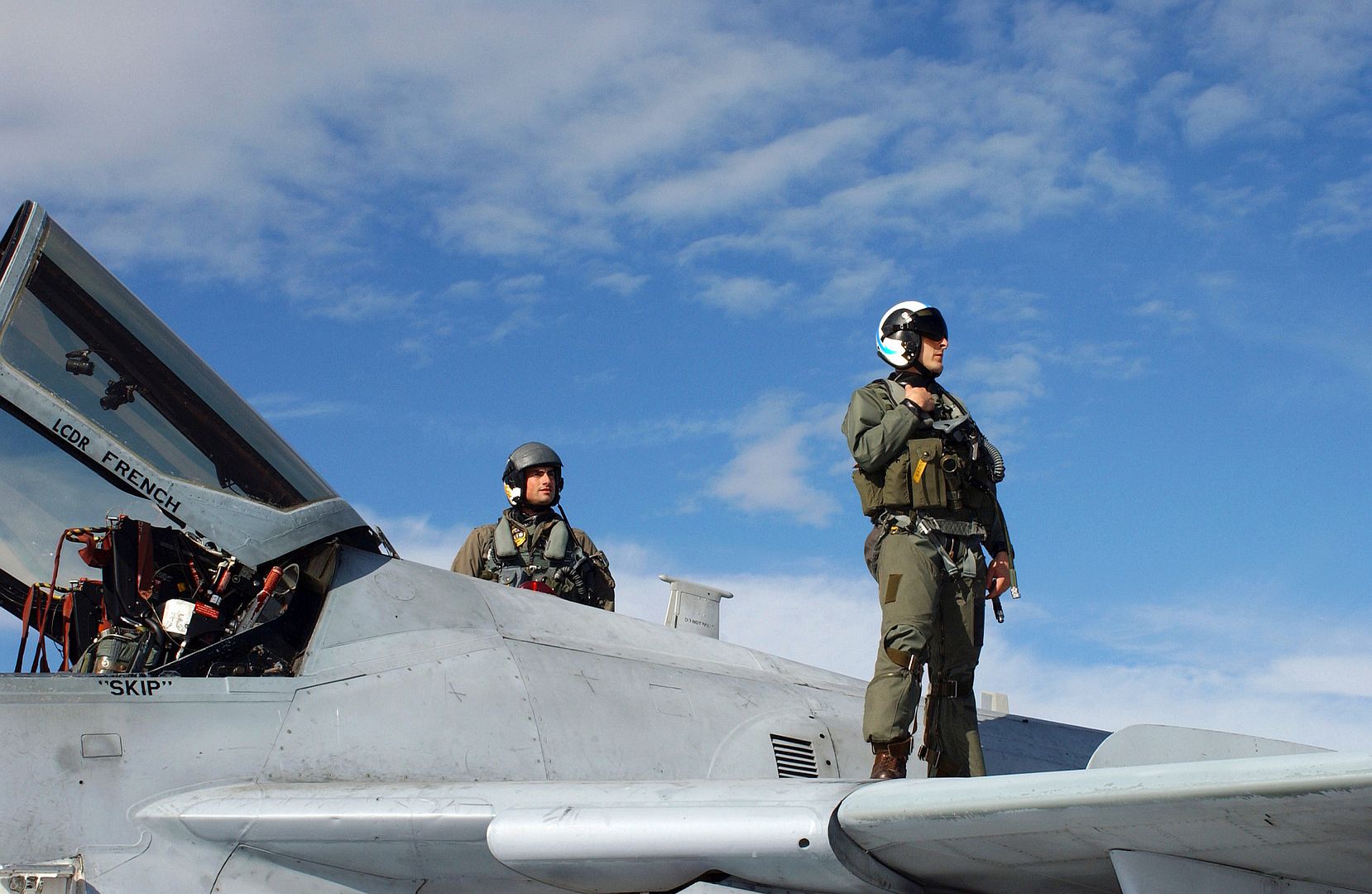 6B Prowler Aircraft Crew Members Inspect Their Aircraft Prior To Taking Off At Elmendorf Air Force Base Alaska In Support Of Northern Edge Exercise 2004