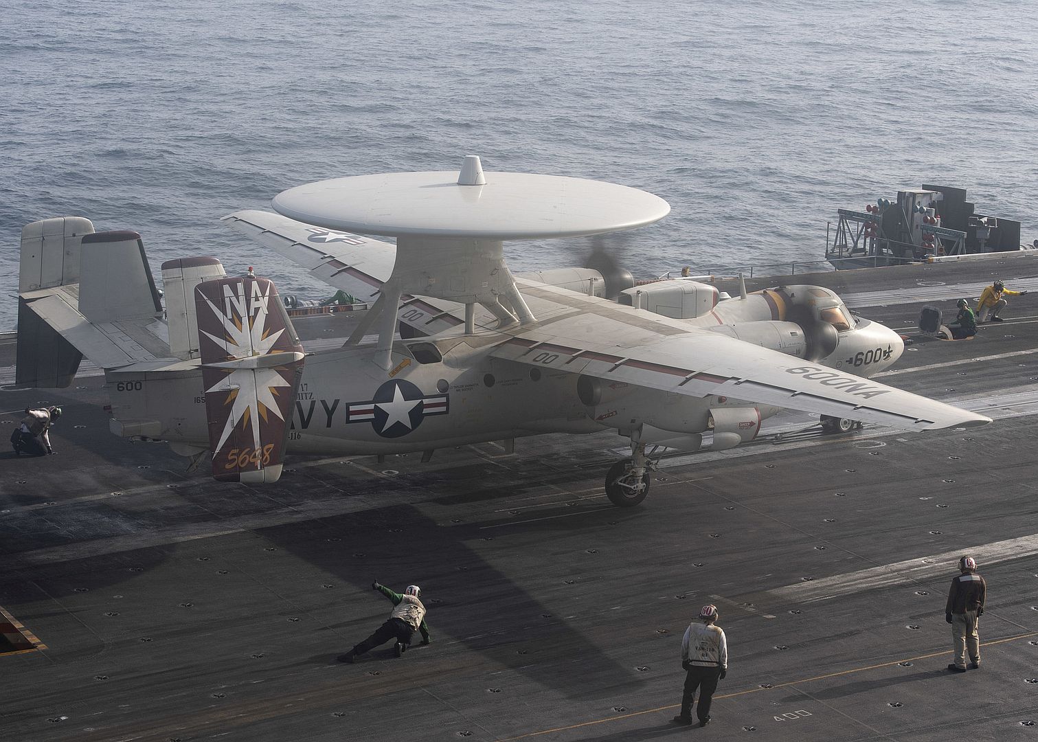 E 2C Hawkeye From The Sun Kings Of Carrier Airborne Early Warning Squadron 116 Launches From The Flight Deck Of The Aircraft Carrier USS Nimitz