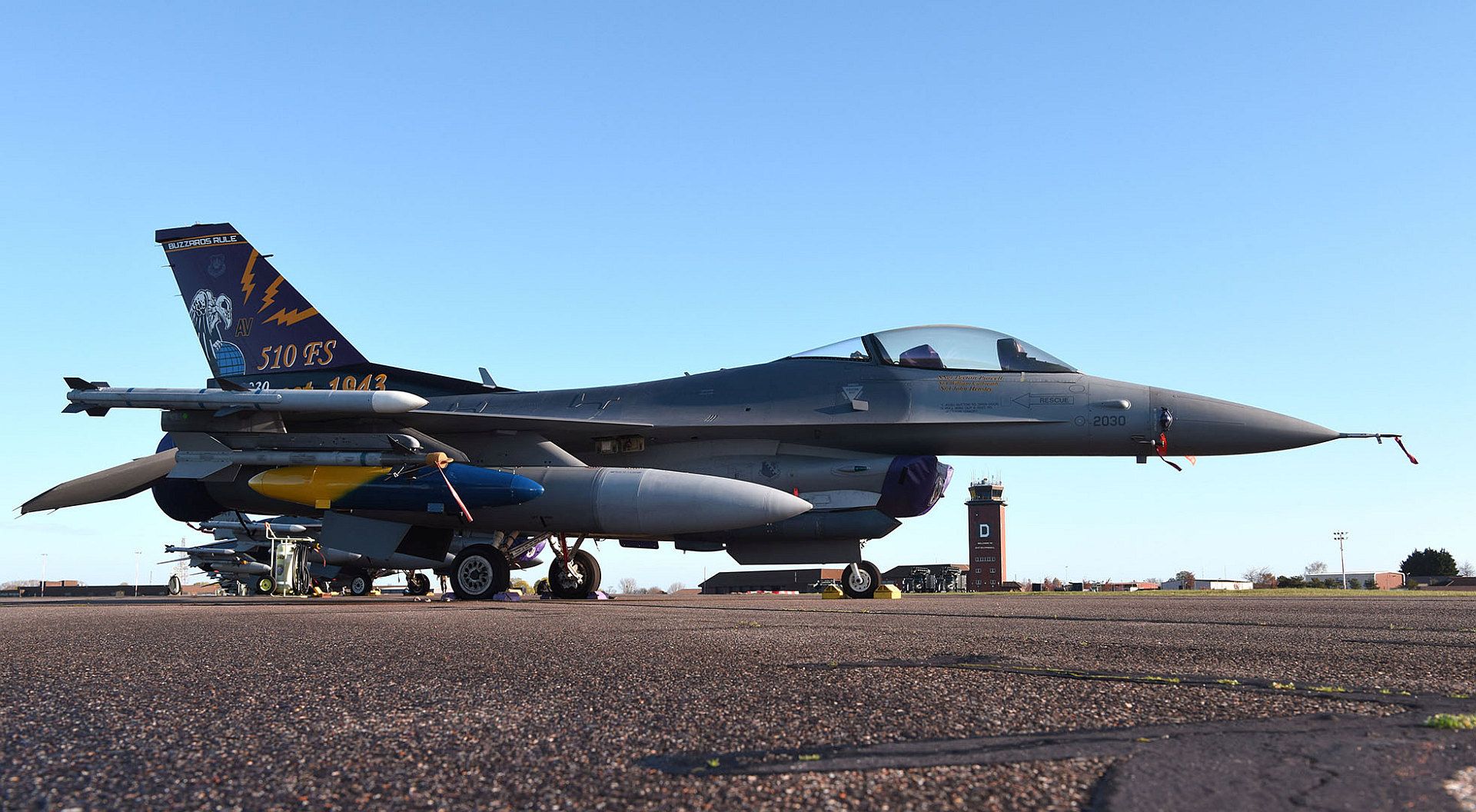 16CM Fighting Falcon From The 510th Fighter Squadron Aviano Air Base Italy Sits On The Flightline Before Being Prepped For Takeoff At Royal Air Force Mildenhall England April 12 2023