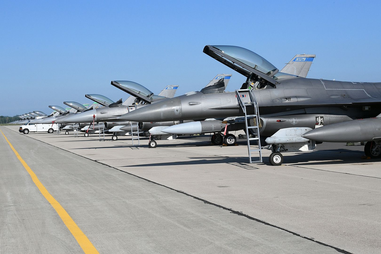 16 Fighting Falcons From The 148th Fighter Wing Minnesota Air National Guard And 180th Fighter Wing Ohio Air National Guard Are Lined Up At At Volk Field 16 Fighting Falcons From The 148th Fighter Wing Minnesota Air National Guard And 180th Fighter Wing Ohio Air National Guard Are Lined Up At At Volk Field