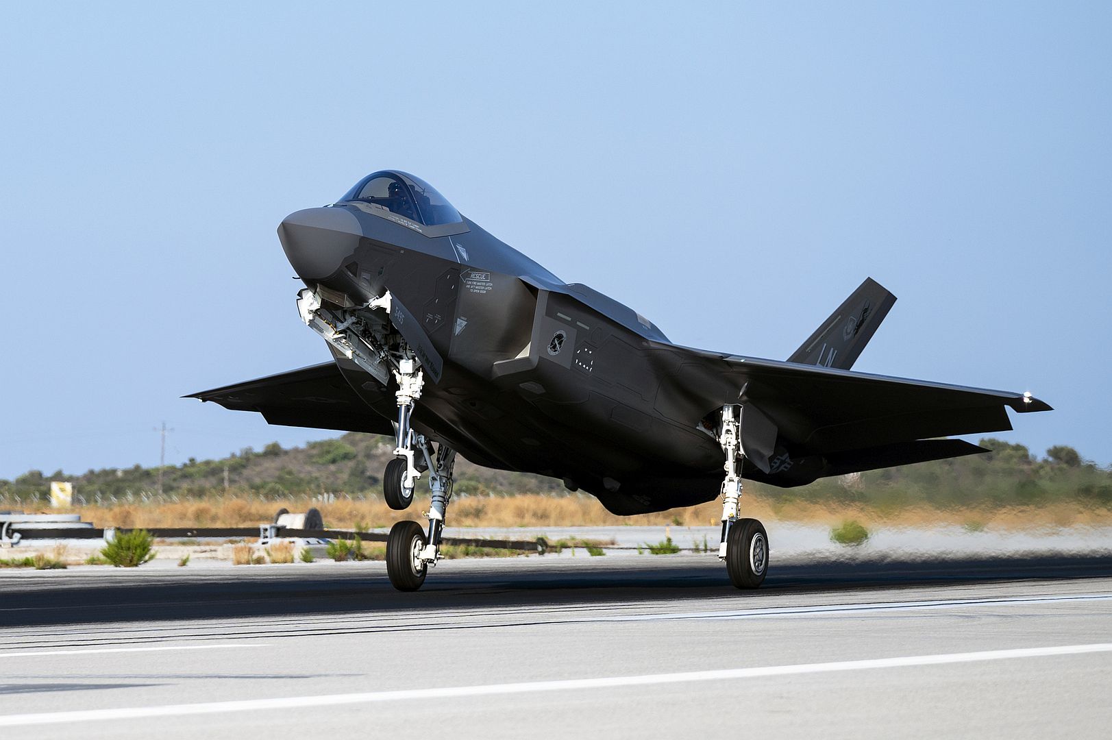 35A Lightning II Assigned To The 495th Fighter Squadron From Royal Air Force Lakenheath England Lands For The First Time At Souda Air Base Greece July 7 2022 35A Lightning II Assigned To The 495th Fighter Squadron From Royal Air Force Lakenheath England Lands For The First Time At Souda Air Base Greece July 7 2022