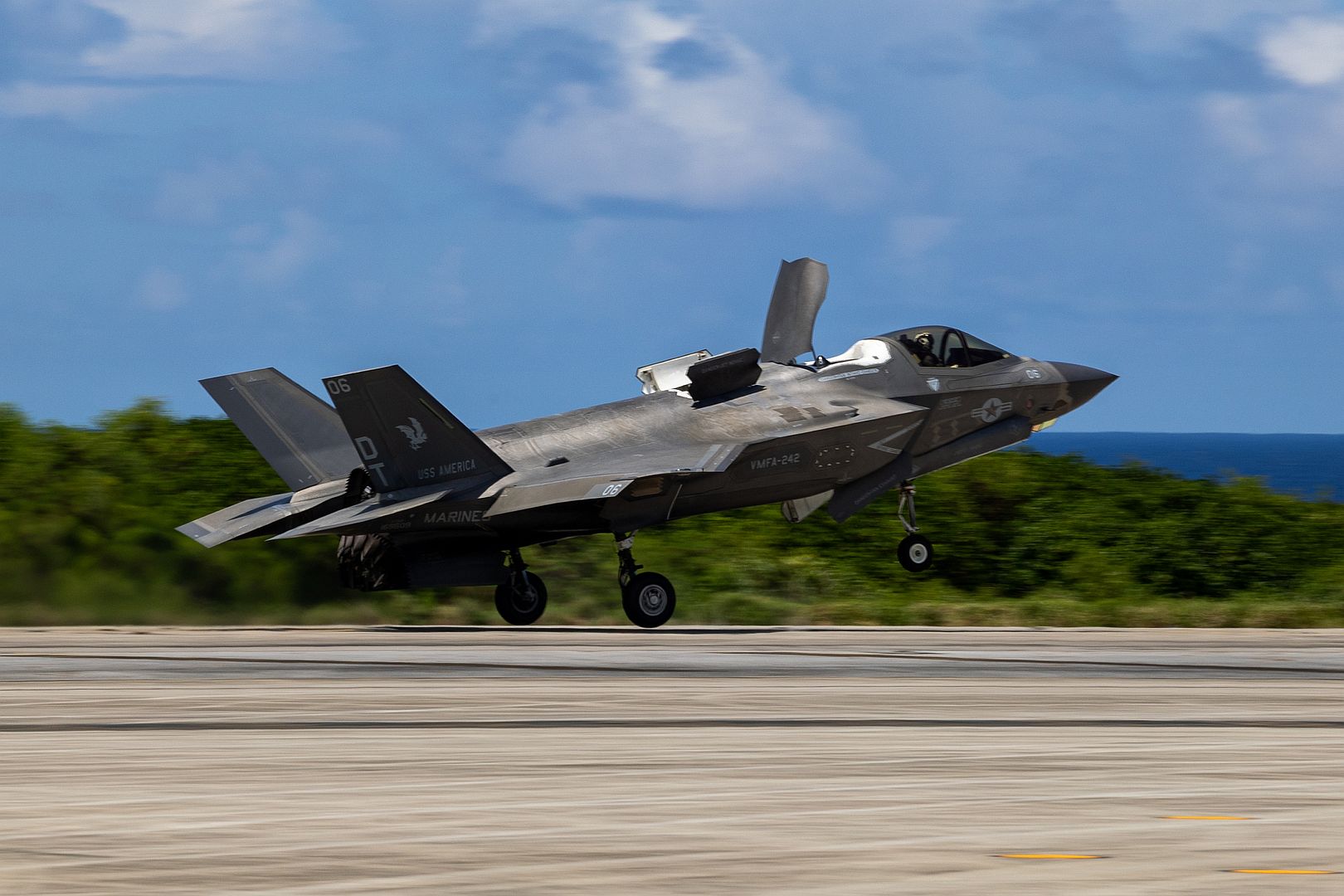 35B Lighting II STOVL Stealth Fighter Assigned To Marine Fighter Attack Squadron 242 Marine Aircraft Group 12 1st Marine Aircraft Wing Takes Off 35B Lighting II STOVL Stealth Fighter Assigned To Marine Fighter Attack Squadron 242 Marine Aircraft Group 12 1st Marine Aircraft Wing Takes Off