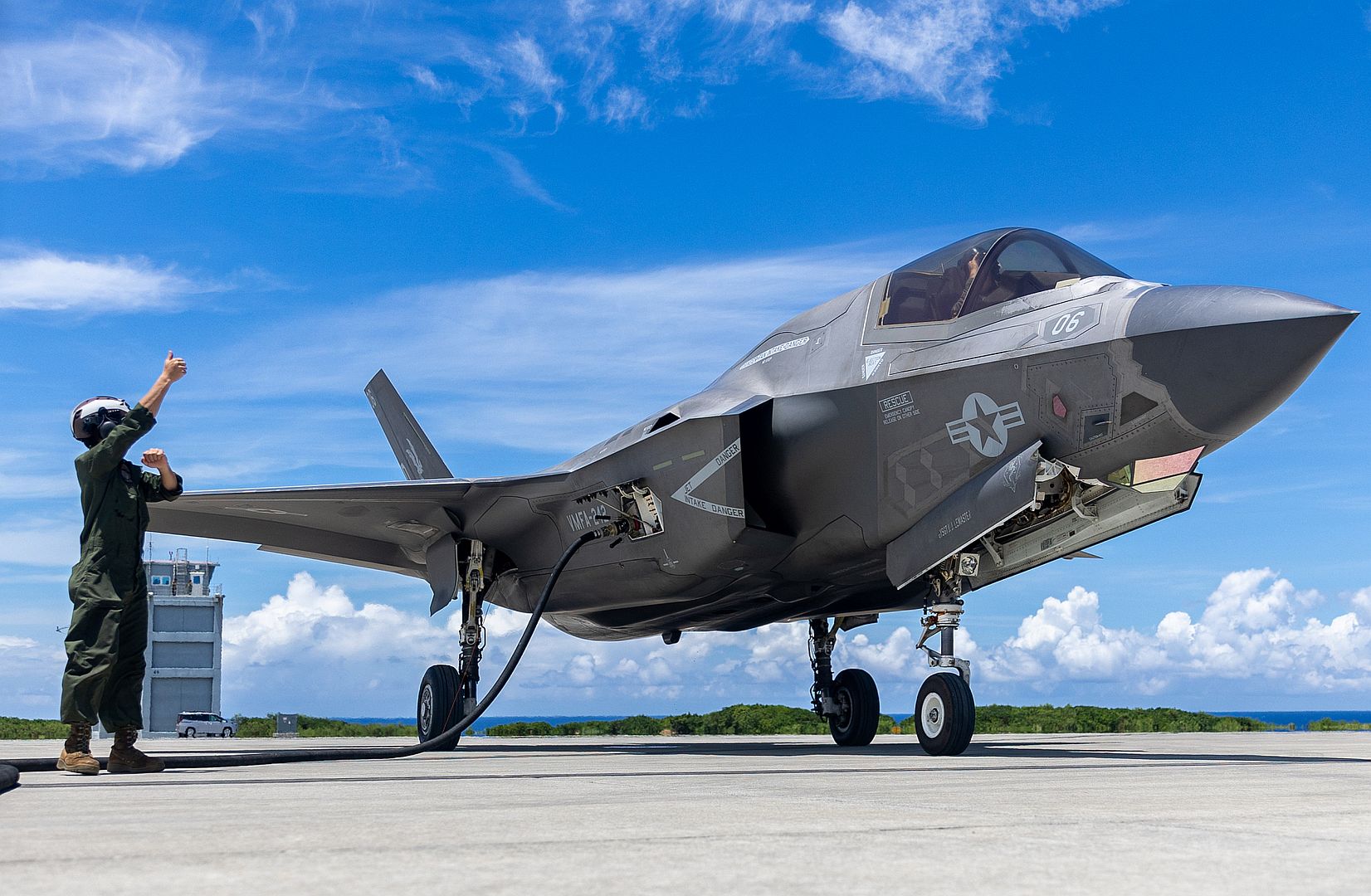 35B Lighting II STOVL Stealth Fighter Participating In Field Carrier Landing Practice During Exercise Resolute Dragon 24 At Ie Shima Training Facility Okinawa Japan 35B Lighting II STOVL Stealth Fighter Participating In Field Carrier Landing Practice During Exercise Resolute Dragon 24 At Ie Shima Training Facility Okinawa Japan