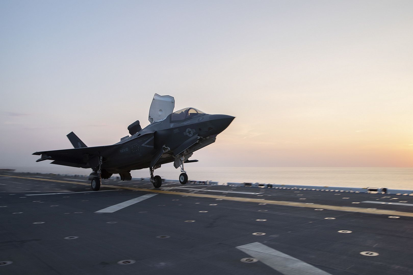 35B Lighting II Aircraft Assigned To Marine Strike Fighter Squadron 121 Launches From The Flight Deck Aboard Amphibious Assault Carrier USS Tripoli 35B Lighting II Aircraft Assigned To Marine Strike Fighter Squadron 121 Launches From The Flight Deck Aboard Amphibious Assault Carrier USS Tripoli