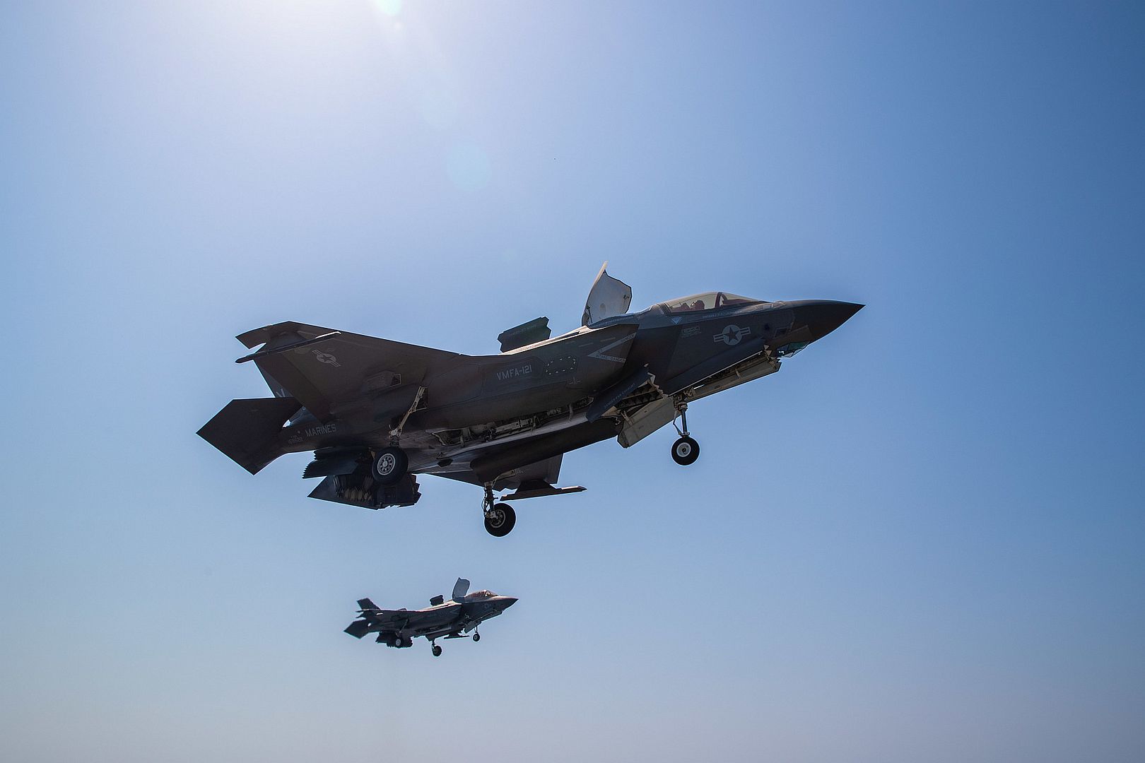 35B Lightning II Aircraft Assigned To Marine Fighter Attack Squadron 121 Prepare To Land On The Flight Deck Aboard Amphibious Assault Carrier USS Tripoli 35B Lightning II Aircraft Assigned To Marine Fighter Attack Squadron 121 Prepare To Land On The Flight Deck Aboard Amphibious Assault Carrier USS Tripoli