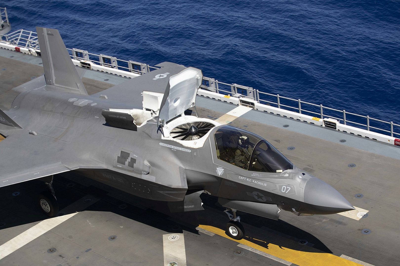 35B Lightning II Aircraft Assigned To Marine Medium Tiltrotor Squadron 262 Launches From The Flight Deck Aboard Amphibious Assault Carrier USS Tripoli 35B Lightning II Aircraft Assigned To Marine Medium Tiltrotor Squadron 262 Launches From The Flight Deck Aboard Amphibious Assault Carrier USS Tripoli