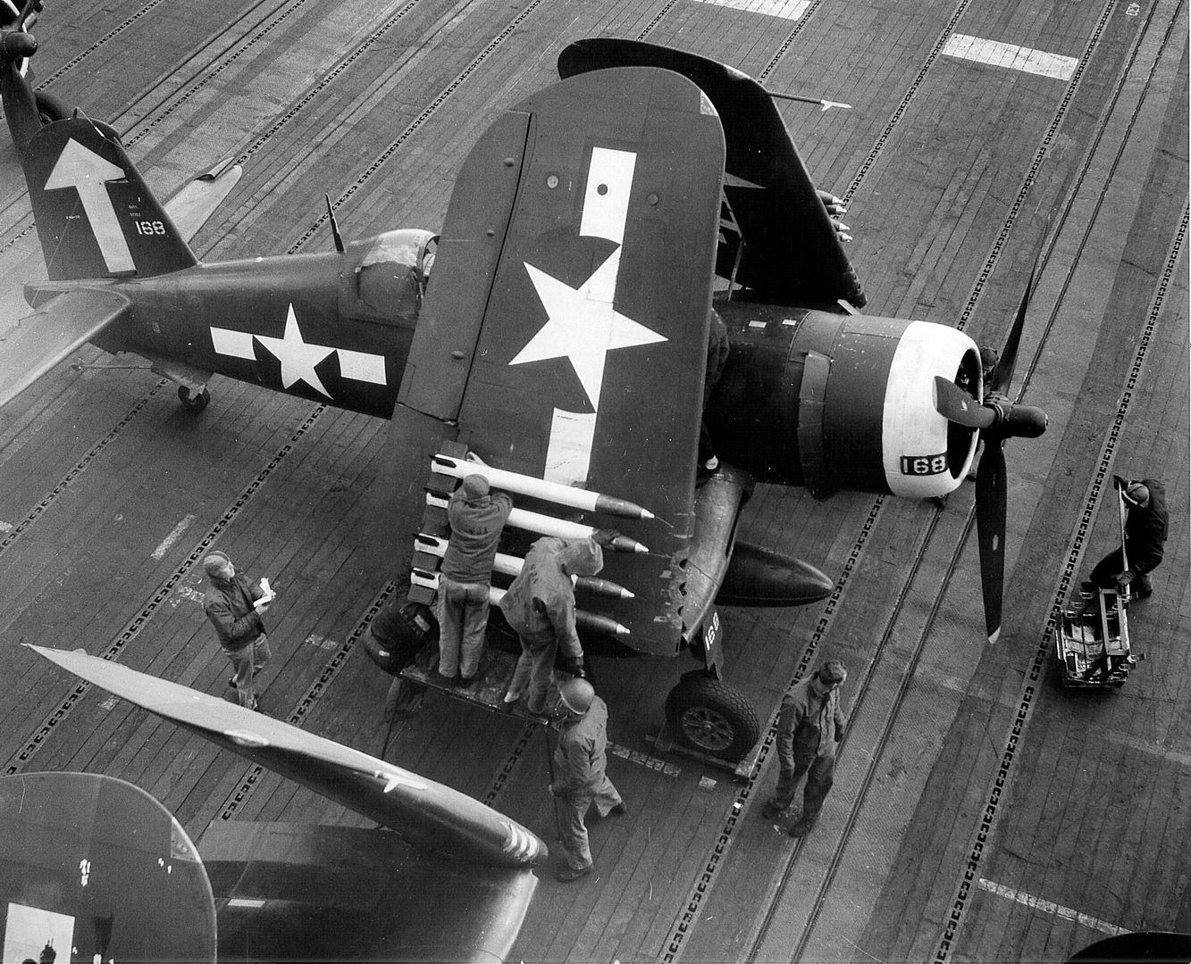 1D Corsair Of Fighting Squadron VF 84 On The Flight Deck Of USS Bunker Hill CV 17 In Preparation For A Mission Against Japanese Defenses On Okinawa 1945