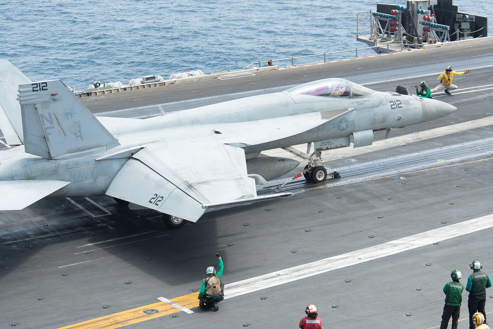 18E Super Hornet Fighter Jet Attached To The Royal Maces Of Strike Fighter Squadron 27 To Launch From The Flight Deck Of Aircraft Carrier USS Ronald Reagan
