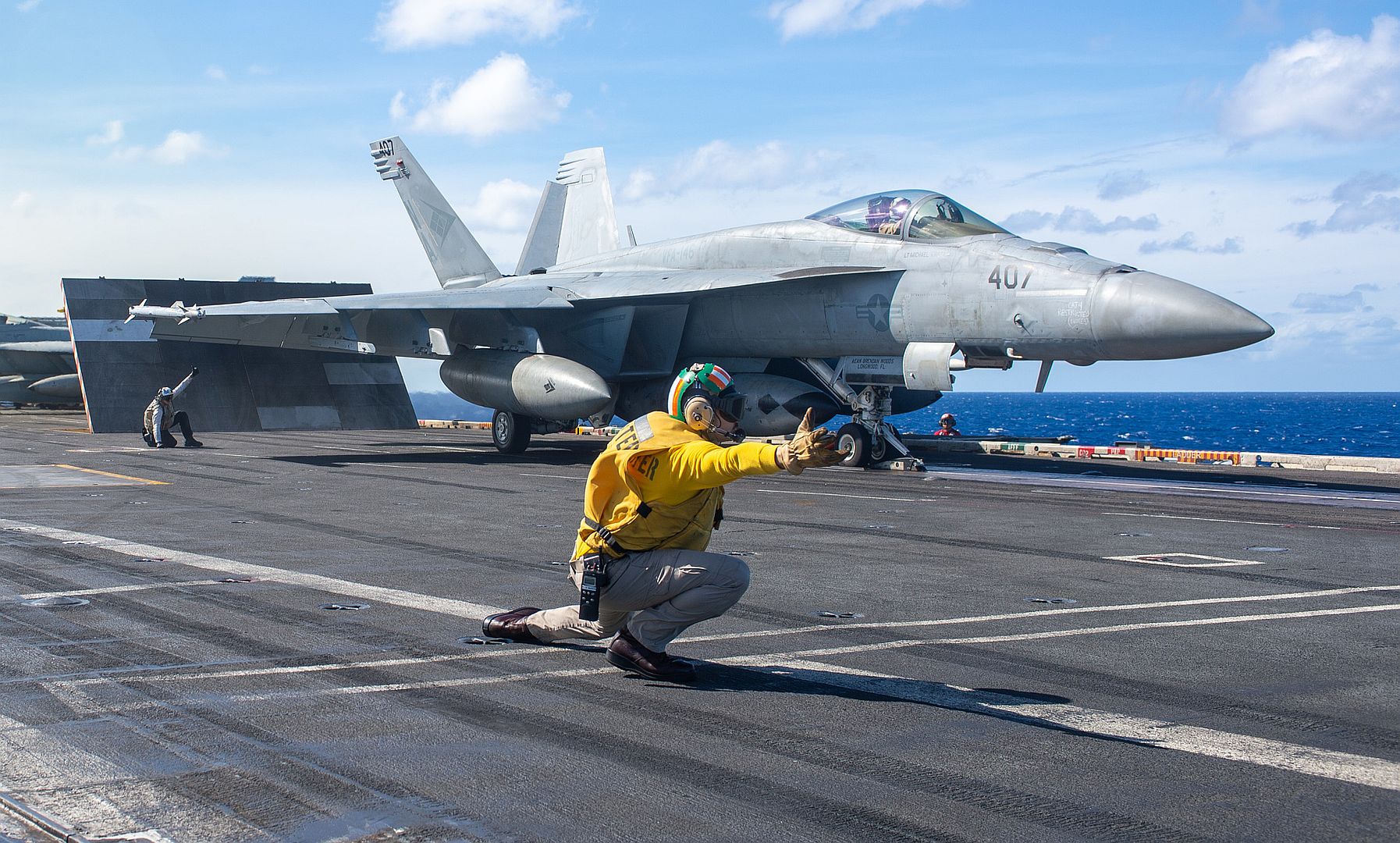 18E Super Hornet From The Blue Diamonds Of Strike Fighter Squadron 146 Launches From The Flight Deck Of The Aircraft Carrier USS Nimitz