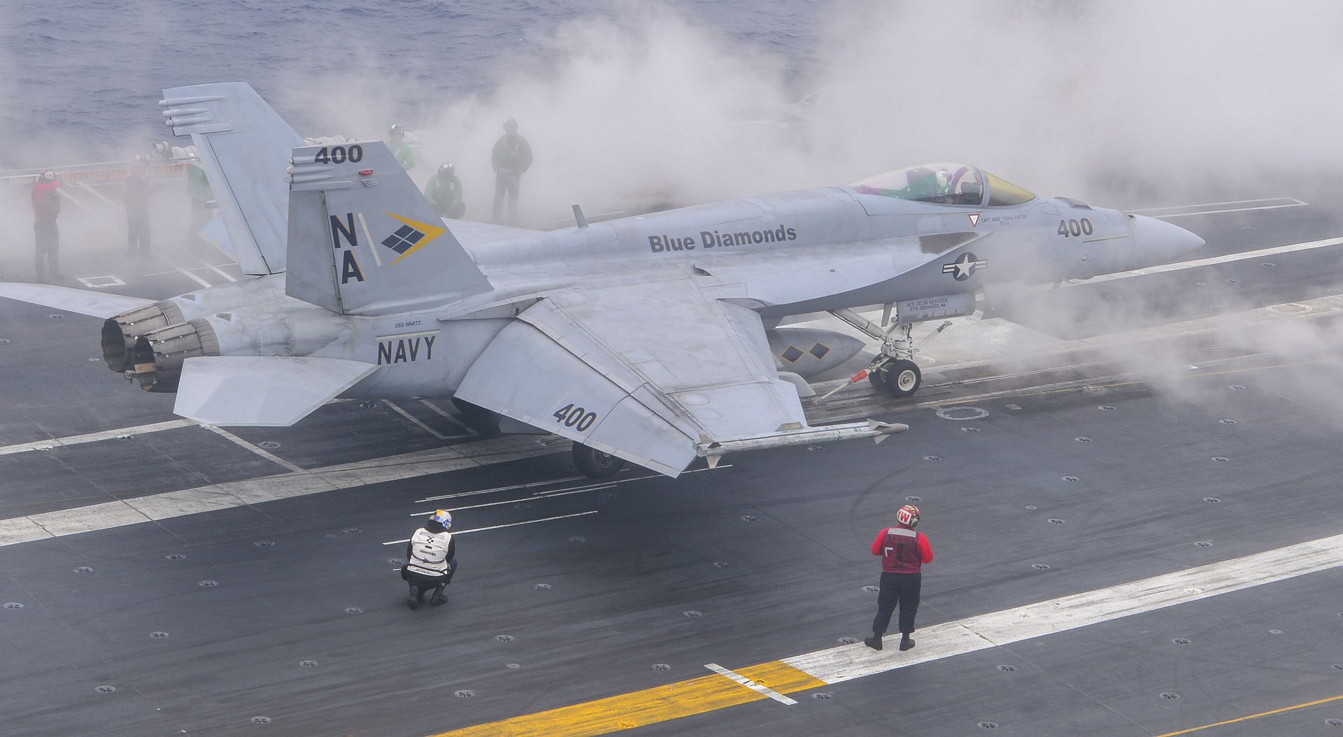 18E Super Hornet From The Blue Diamonds Of Strike Fighter Squadron 146 Prepares To Launch From The Flight Deck Of The Aircraft Carrier USS Nimitz
