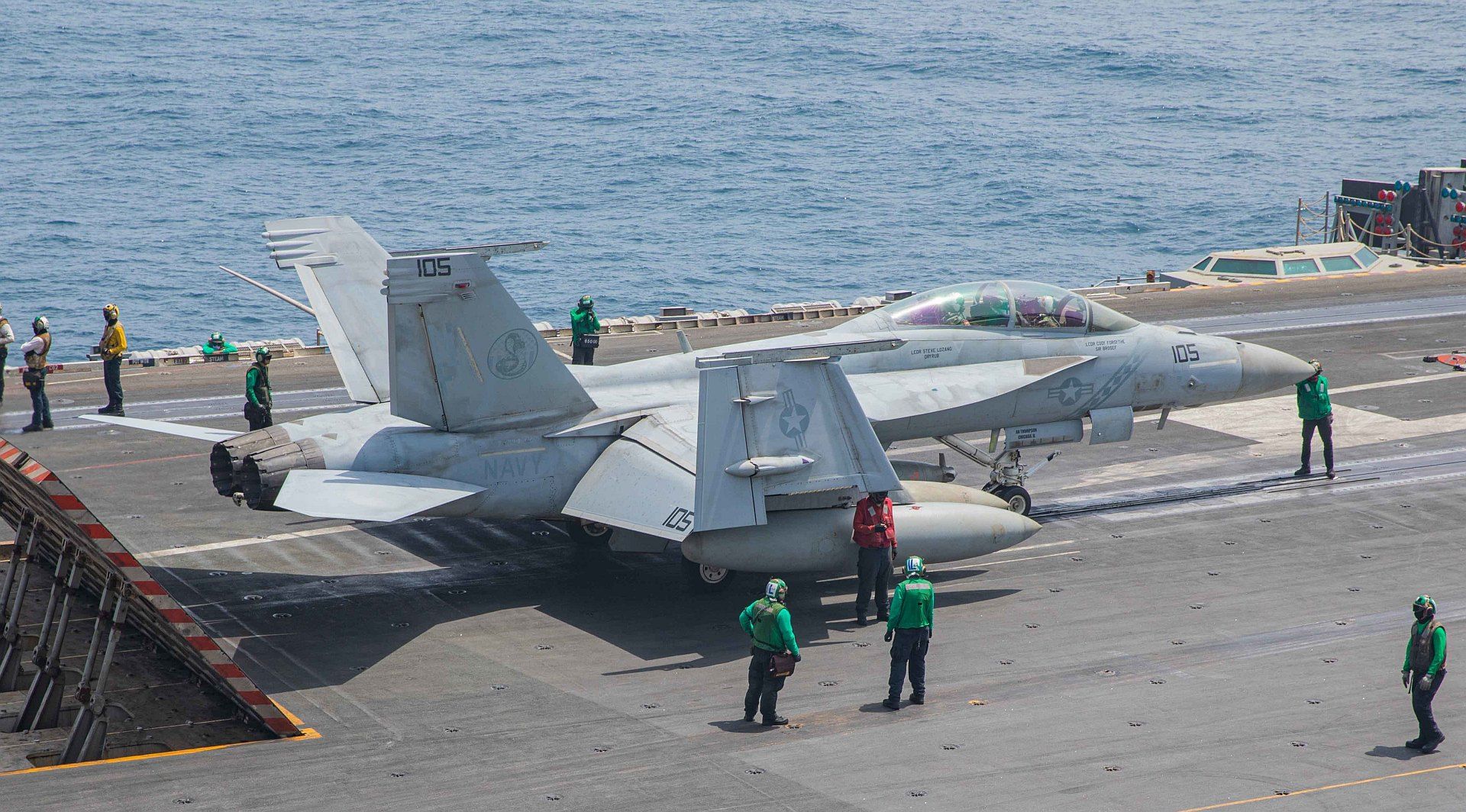18F Super Hornet Fighter Jet Attached To The Diamondbacks Of Strike Fighter Squadron 102 Prepares To Launch From The Flight Deck Of Aircraft Carrier USS Ronald Reagan