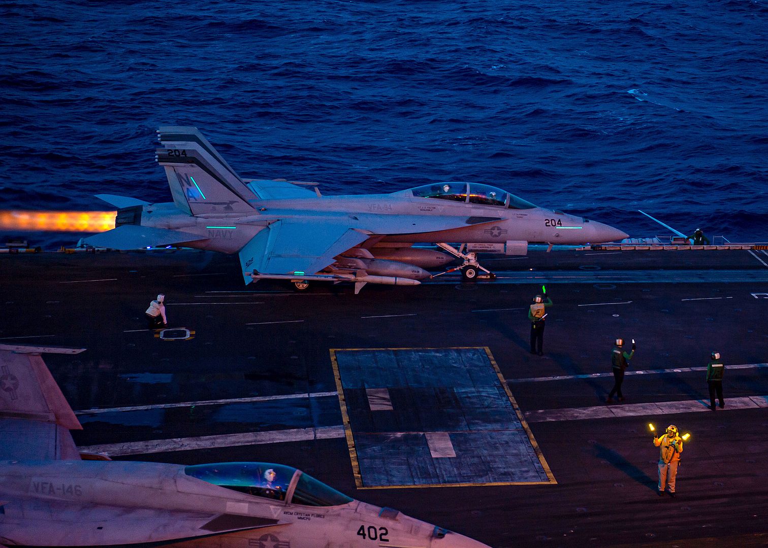 18F Super Hornet From The Mighty Shrikes Of Strike Fighter Squadron 94 Prepares To Launch Off The Flight Deck Of The Aircraft Carrier USS Nimitz