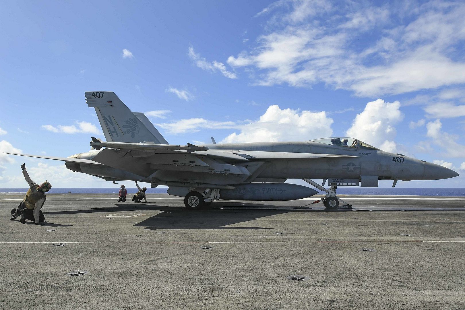 FA 18E Super Hornet Assigned To The Golden Warriors Of Strike Fighter Squadron 87 From The Flight Deck Of The Aircraft Carrier USS Theodore Roosevelt