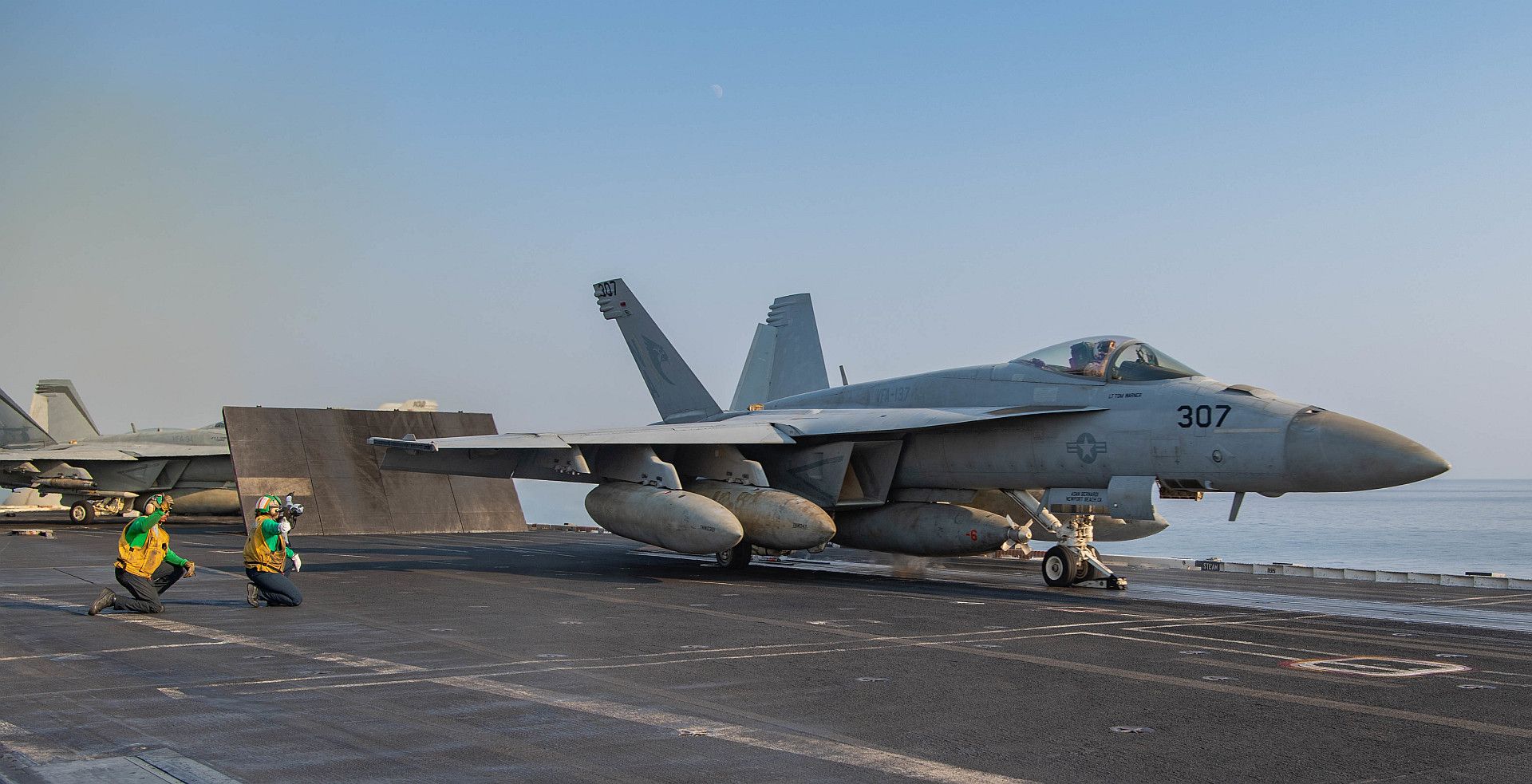 FA 18E Super Hornet From The Kestrels Of Strike Fighter Squadron 137 Launches Off The Flight Deck Of The Aircraft Carrier USS Nimitz
