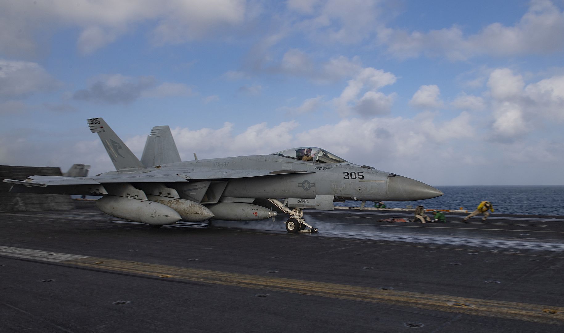 FA 18E Super Hornet From The Kestrels Of Strike Fighter Squadron VFA 137 Launches Off Of The Flight Deck Of The Aircraft Carrier USS Nimitz