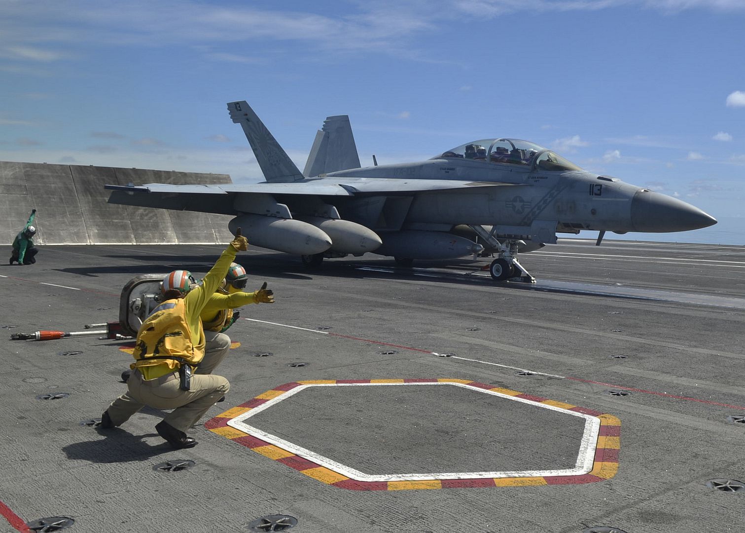FA 18F Super Hornet Assigned To The Diamondbacks Of Strike Fighter Squadron 102 Launches During Flight Operations Aboard The Aircraft Carrier USS Ronald Reagan