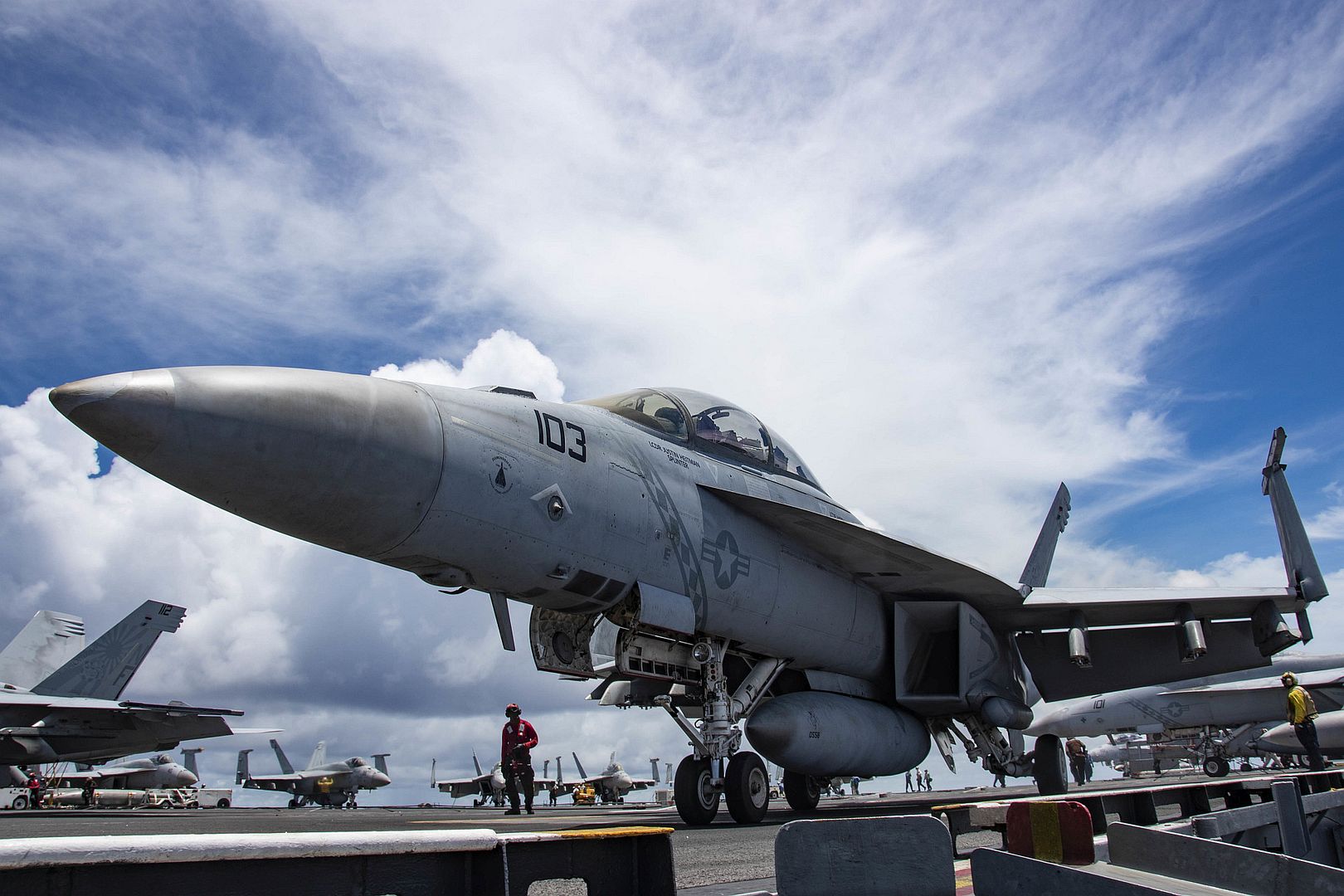 FA 18F Super Hornet Attached To The Diamondbacks Of Strike Fighter Squadron102 Maneuvers On The Flight Deck Of The Navy S Only Forward Deployed Aircraft Carrier USS Ronald Reagan FA 18F Super Hornet Attached To The Diamondbacks Of Strike Fighter Squadron102 Maneuvers On The Flight Deck Of The Navy S Only Forward Deployed Aircraft Carrier USS Ronald Reagan