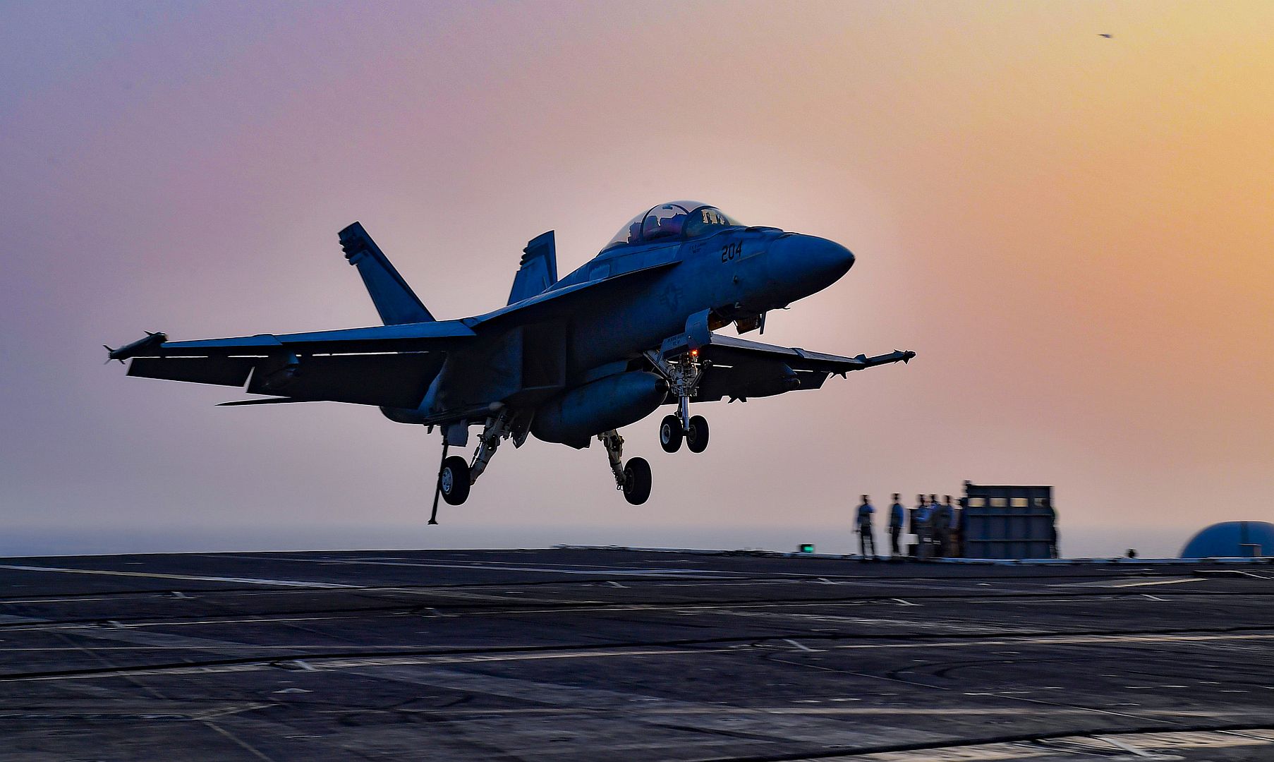 FA 18F Super Hornet From The Mighty Shrikes Of Strike Fighter Squadron VFA 94 Makes An Arrested Gear Landing On The Flight Deck Aboard The Aircraft Carrier USS Nimitz 1