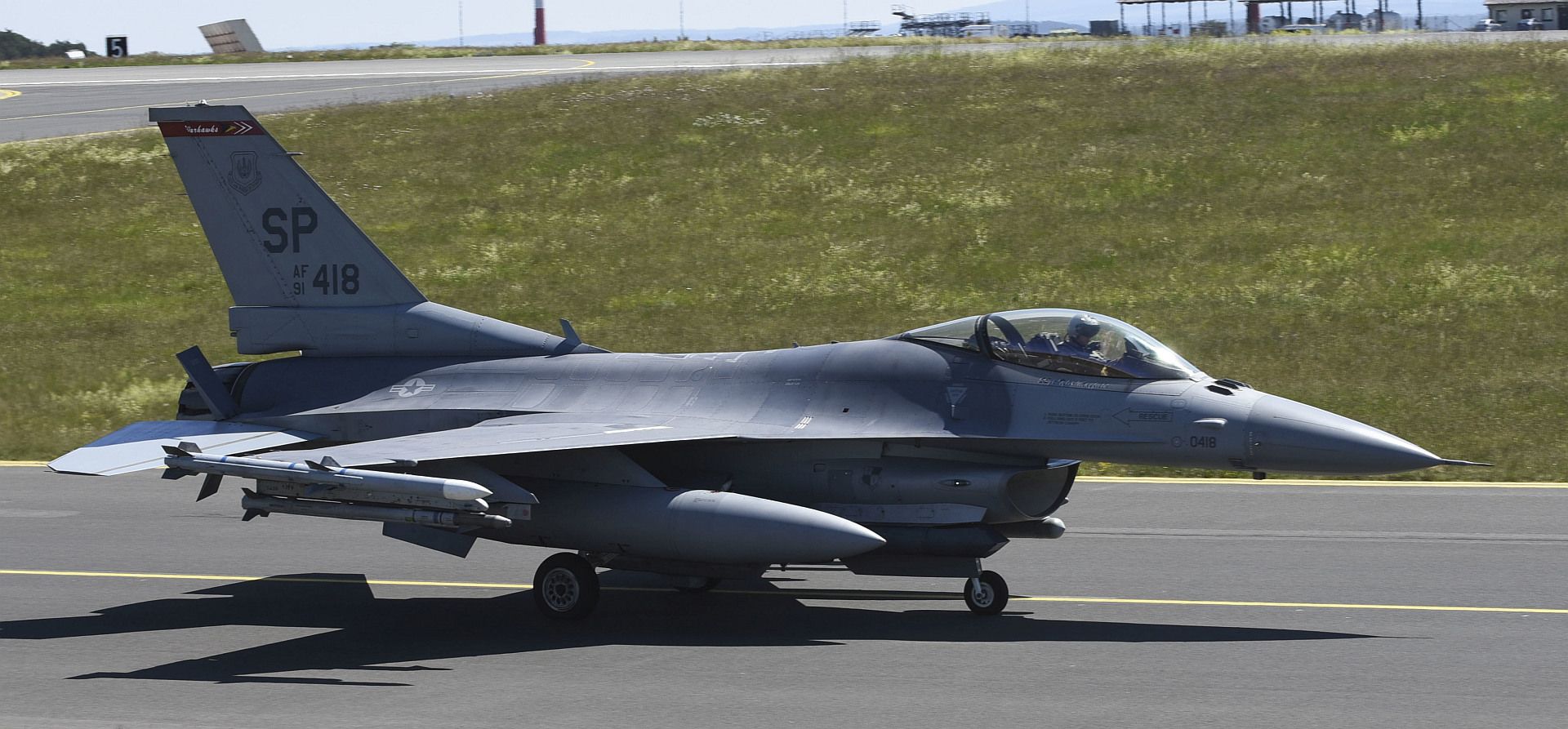 F 16 Fighting Falcon Assigned To The 480th Fighter Squadron Taxis Off At Spangdahlem Air Base Germany
