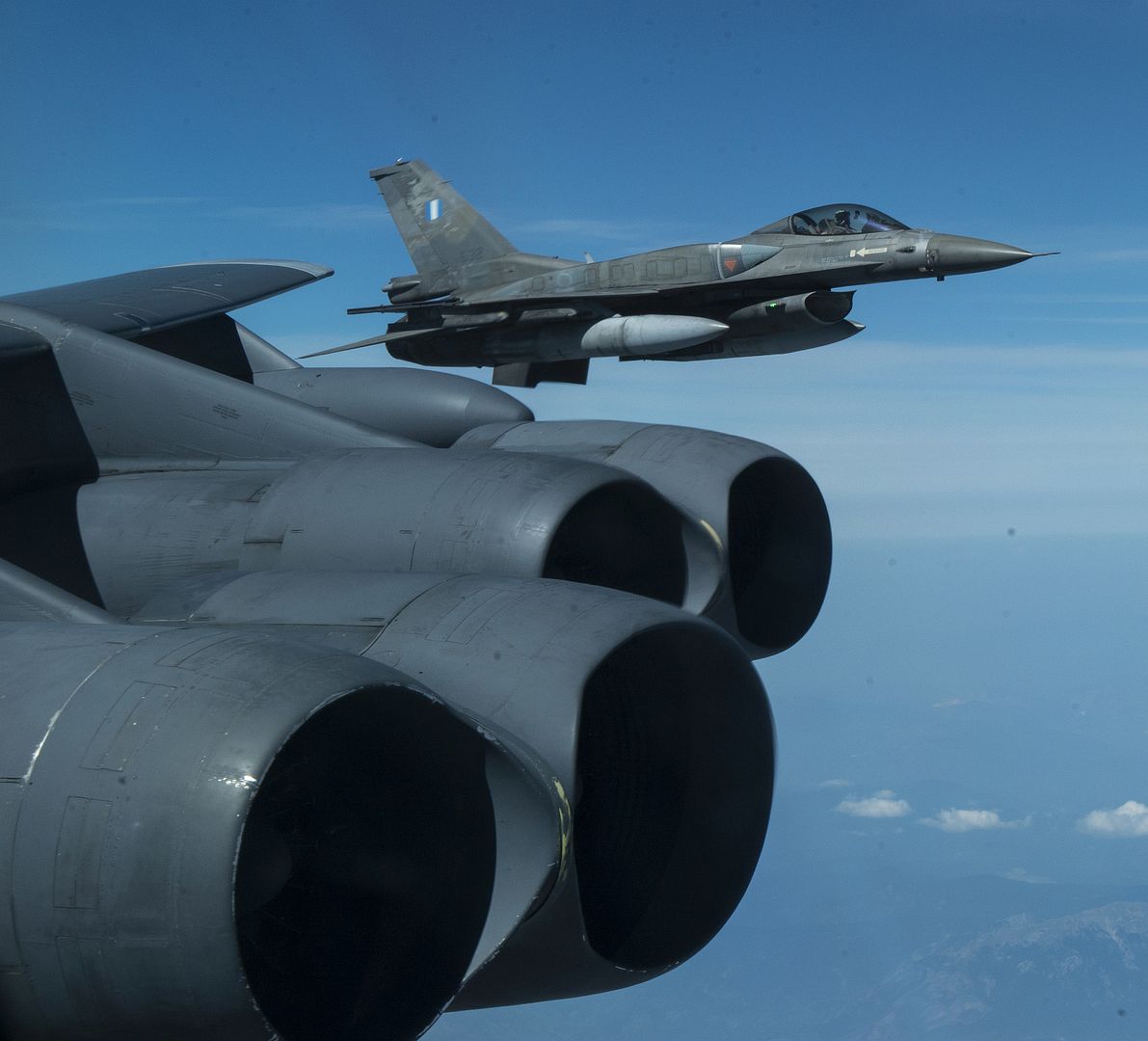F 16 Integrates With A B 52H Stratofortress Assigned To The 5th Bomb Wing At Minot Air Force Base North Dakota