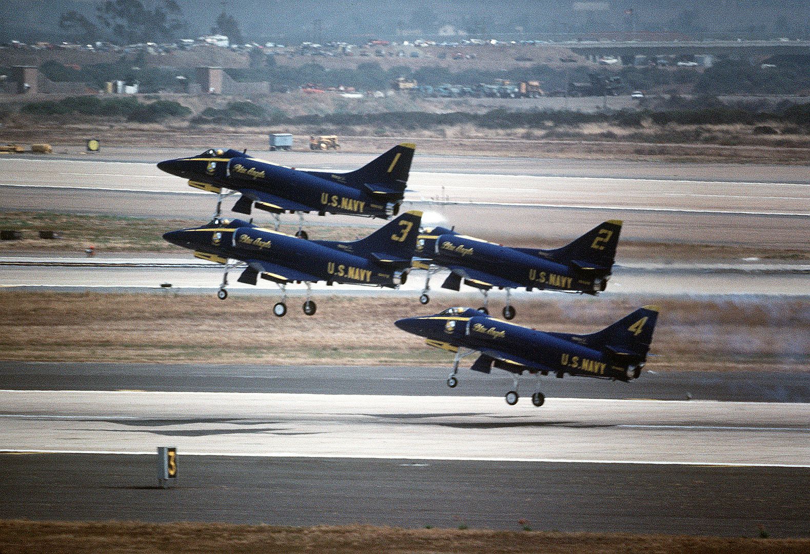 S Blue Angels Flight Demonstration Team Take Off In Formation During The Air Show