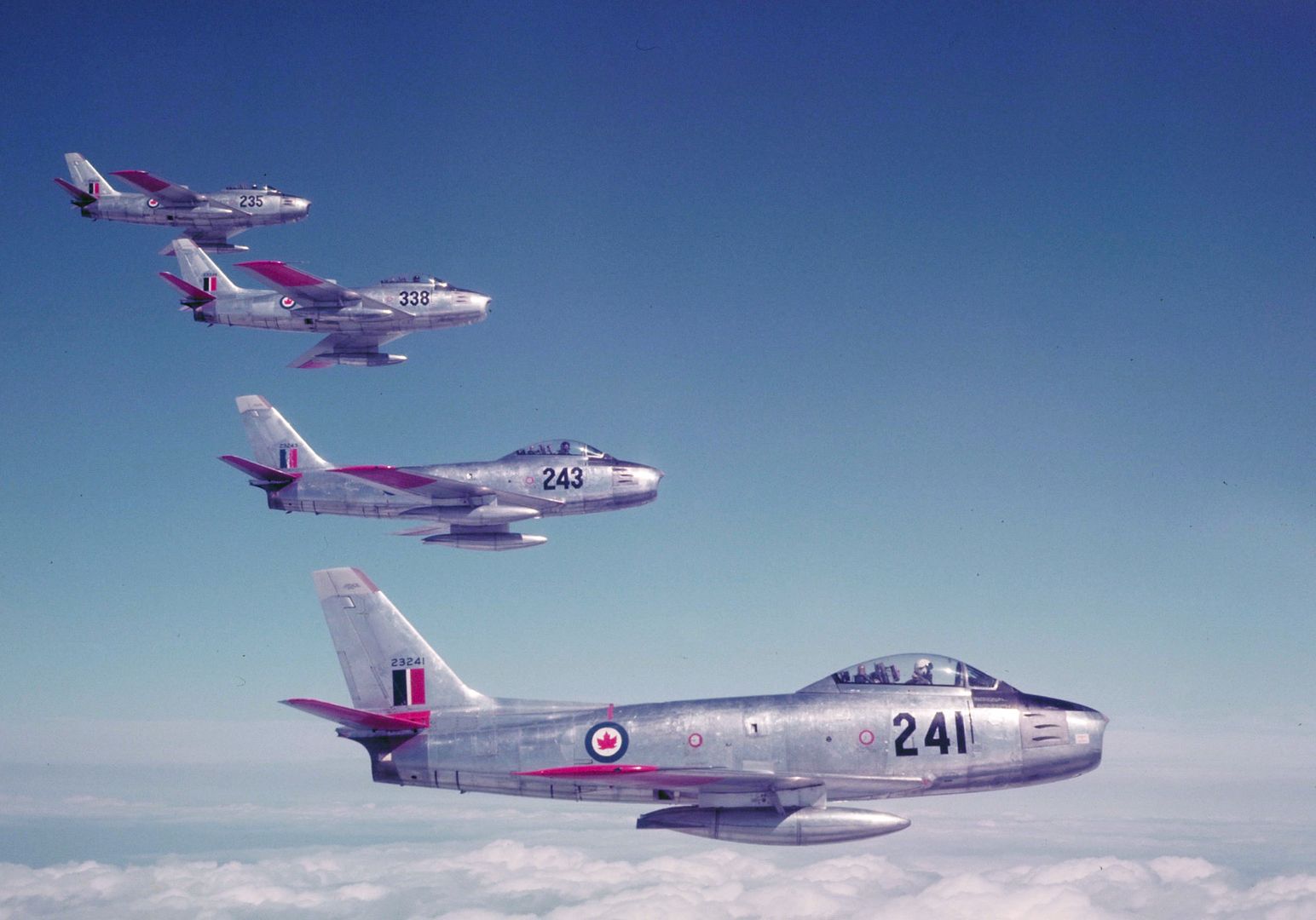 Four Mk V F 86 Sabre Jet Aircraft From RCAF Station Chatham New Brunswick Fly In Formation At The International Air Display In Toronto