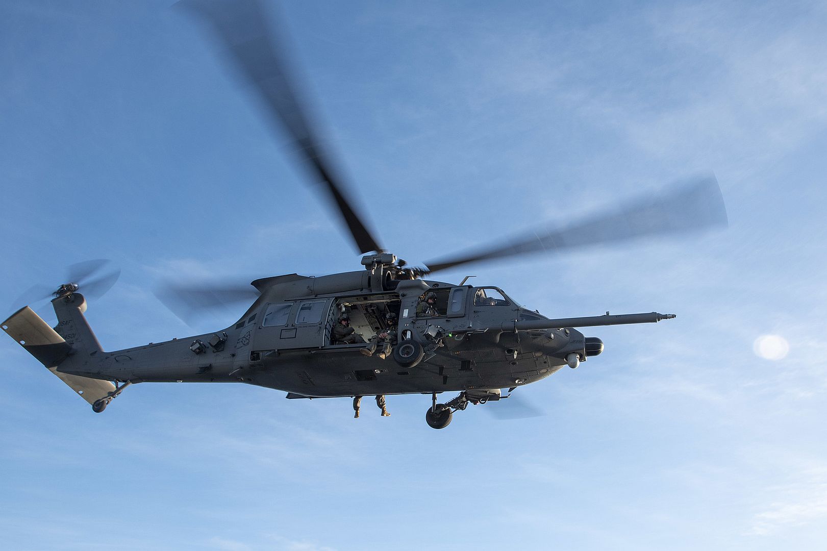60 Pave Hawk Helicopter Assigned To The 66th Rescue Squadron Flies Over Amphibious Assault Carrier USS Tripoli