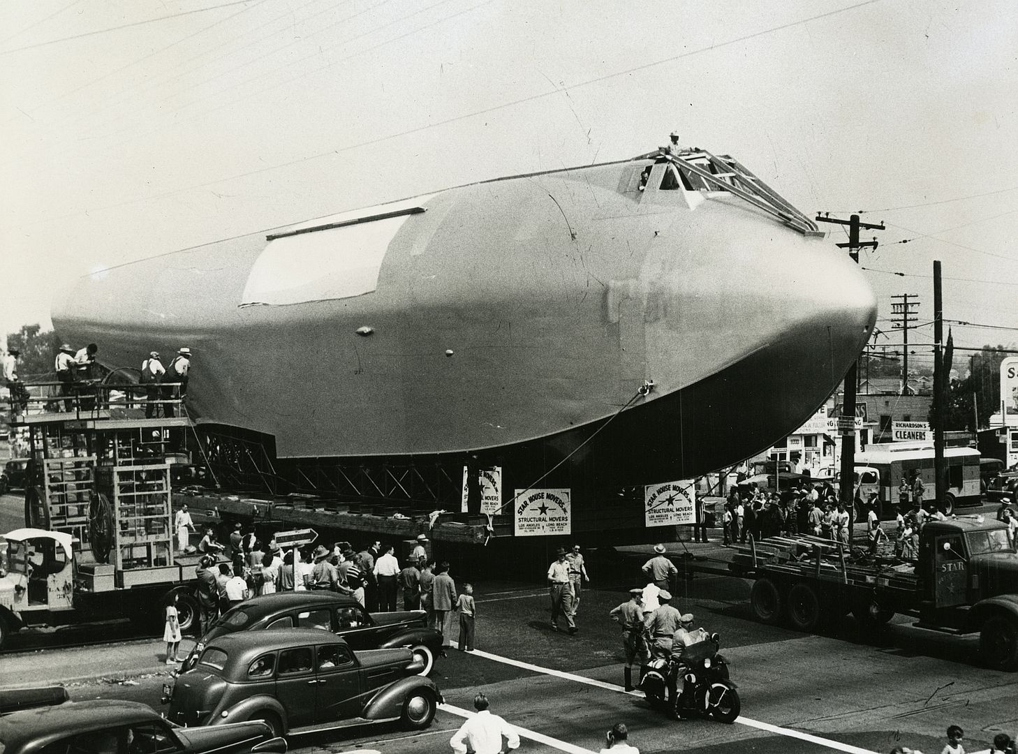 Hughes Flying Boat Being Moved To Terminal Island Los Angeles Harbor 1946