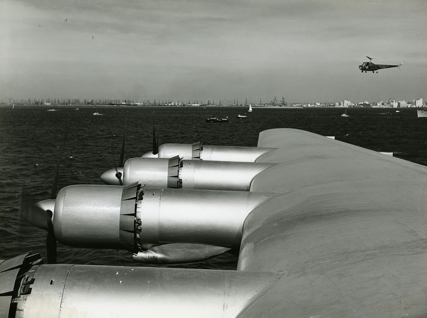 Hughes Flying Boat Engines During The First Test Flight Los Angeles Harbor November 2 1947 Hughes Flying Boat Engines During The First Test Flight Los Angeles Harbor November 2 1947