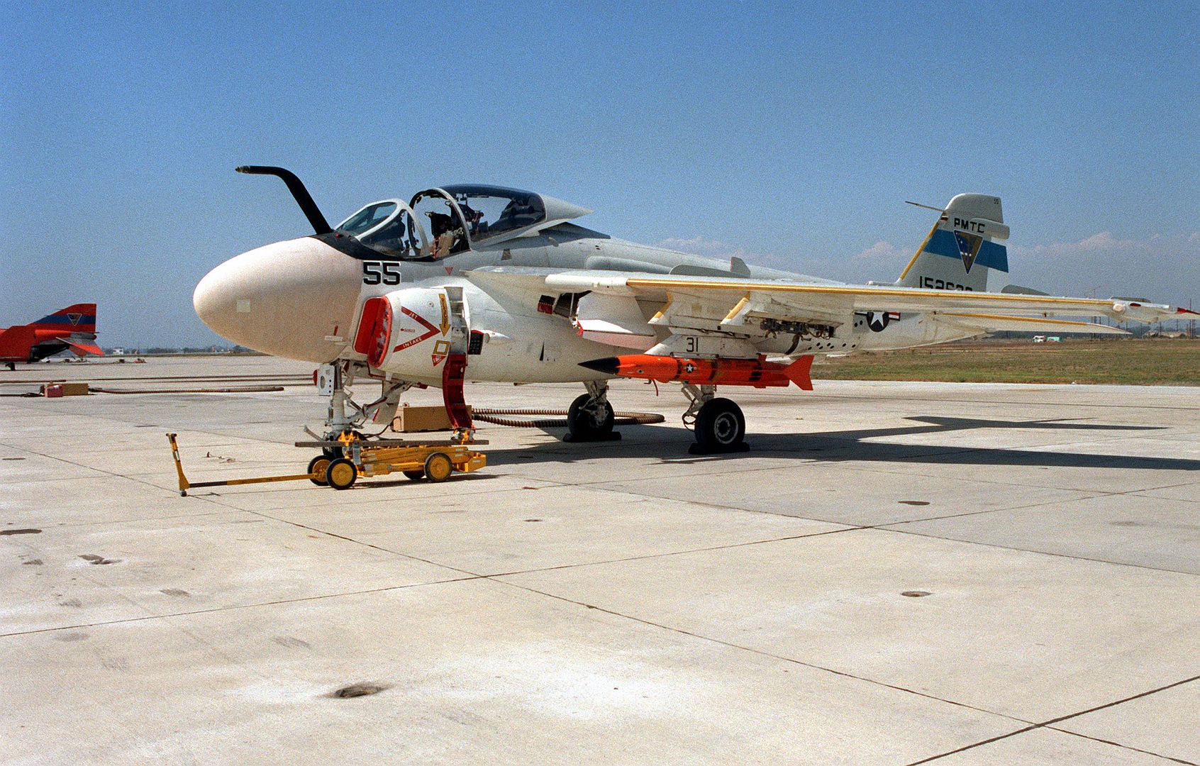 Left Front View Of An A 6E Intruder Aircraft With An AQM 37A Target On Its Wing At The Pacific Missile Test Center Range