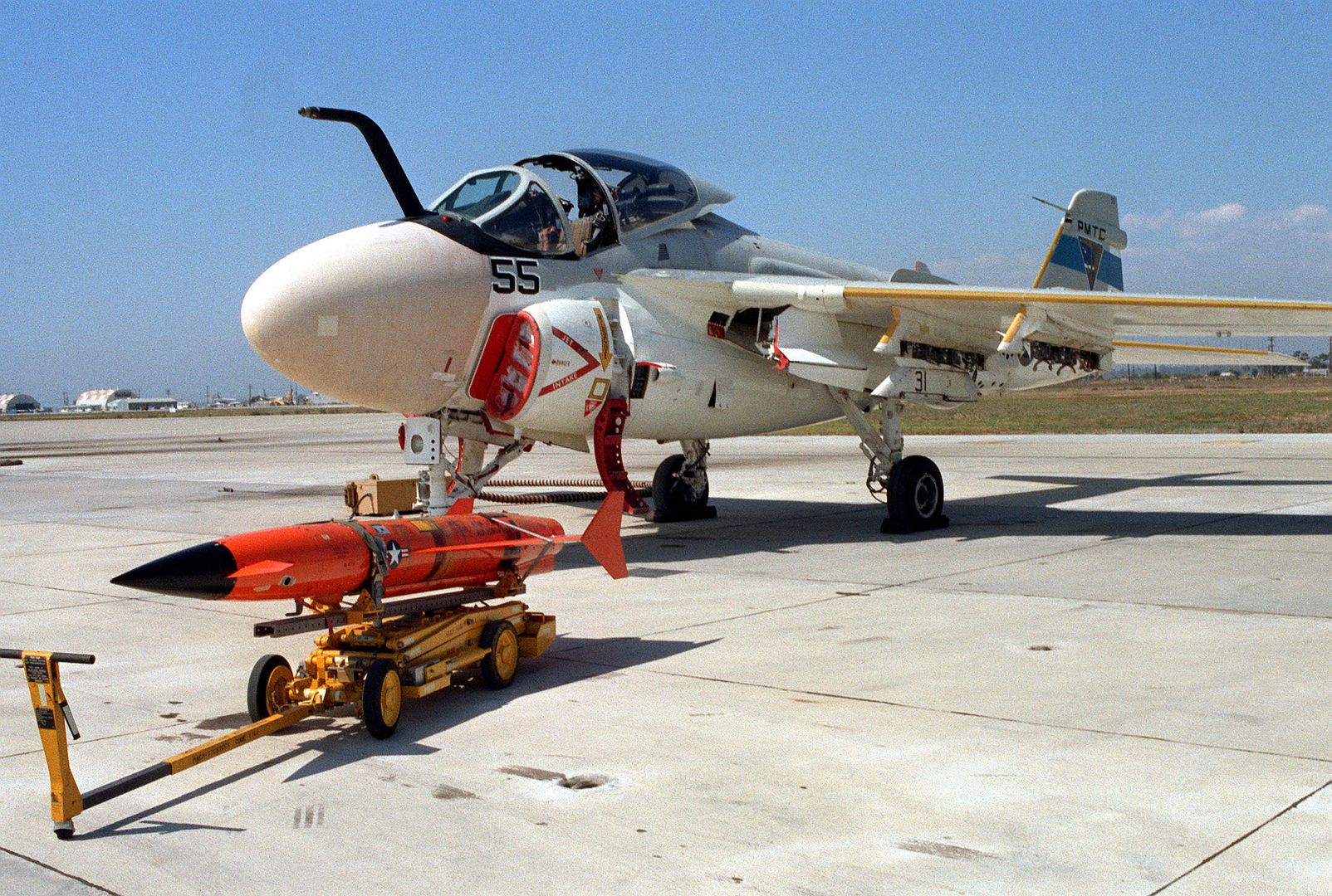 Left Front View Of An A 6E Intruder Aircraft With An AQM 37A Target On Its Wing At The Pacific Missile Test Center Range 2