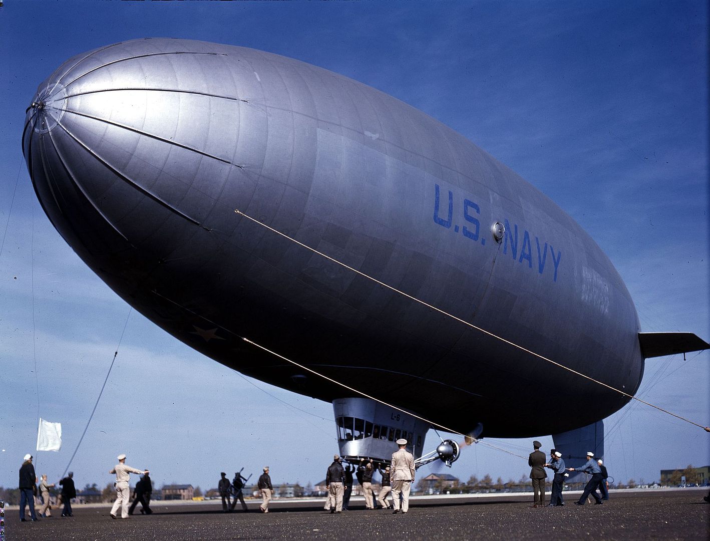 Line Handling Crew Lands Navy Blimp At Naval Air Station