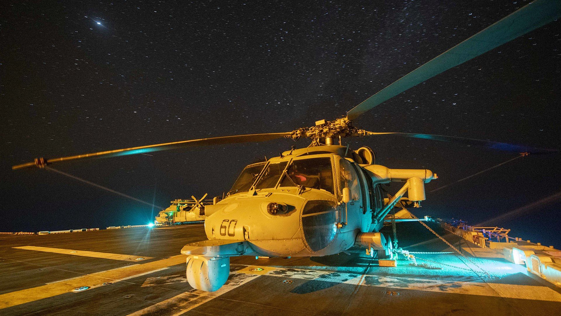 60S Sea Hawk Helicopter Attached To Helicopter Sea Combat Squadron 21 On The Flight Deck Of The Amphibious Assault Ship USS Essex 60S Sea Hawk Helicopter Attached To Helicopter Sea Combat Squadron 21 On The Flight Deck Of The Amphibious Assault Ship USS Essex