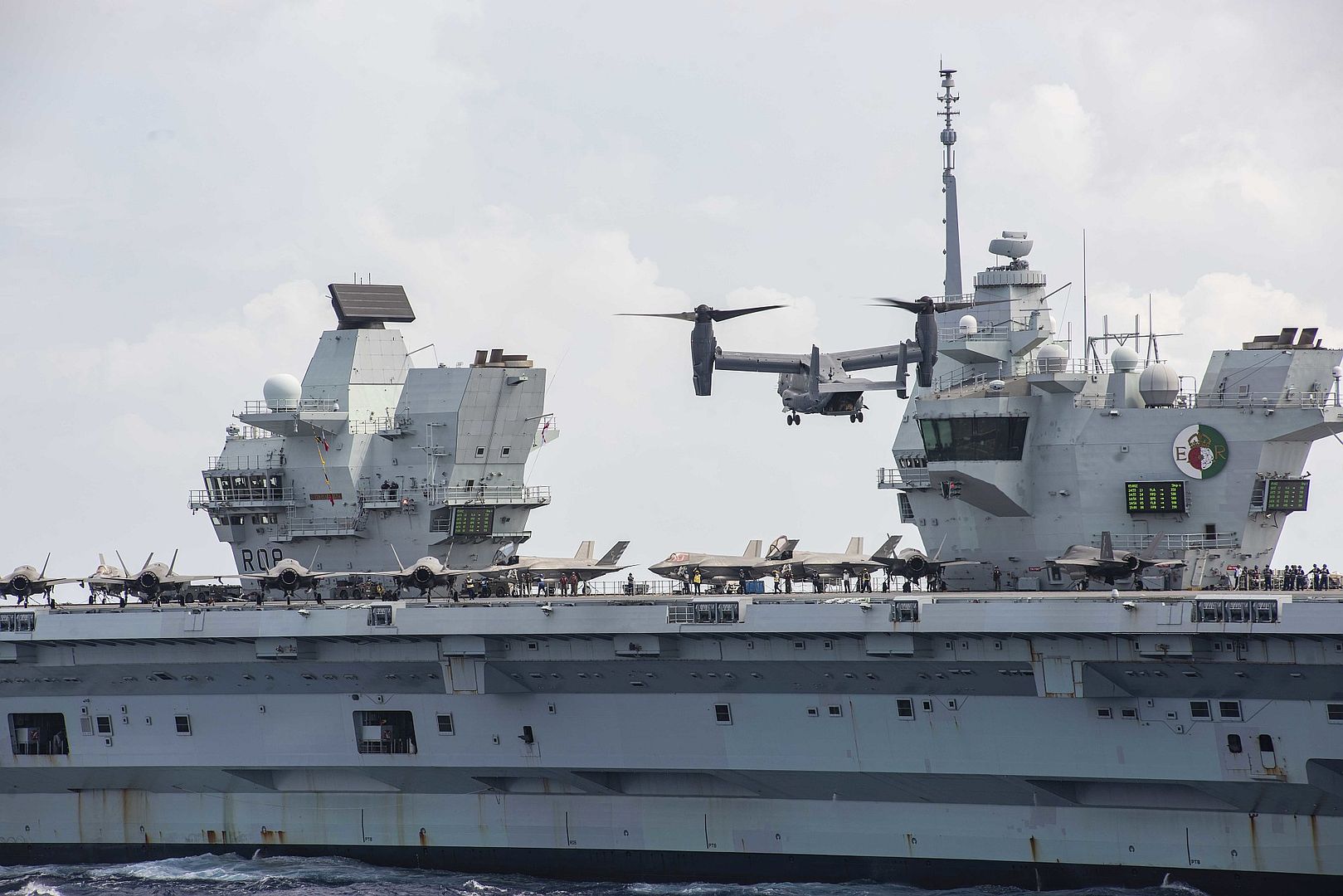 22 Osprey Lands On The Flight Deck Of The Royal Navy Aircraft Carrier HMS Queen Elizabeth