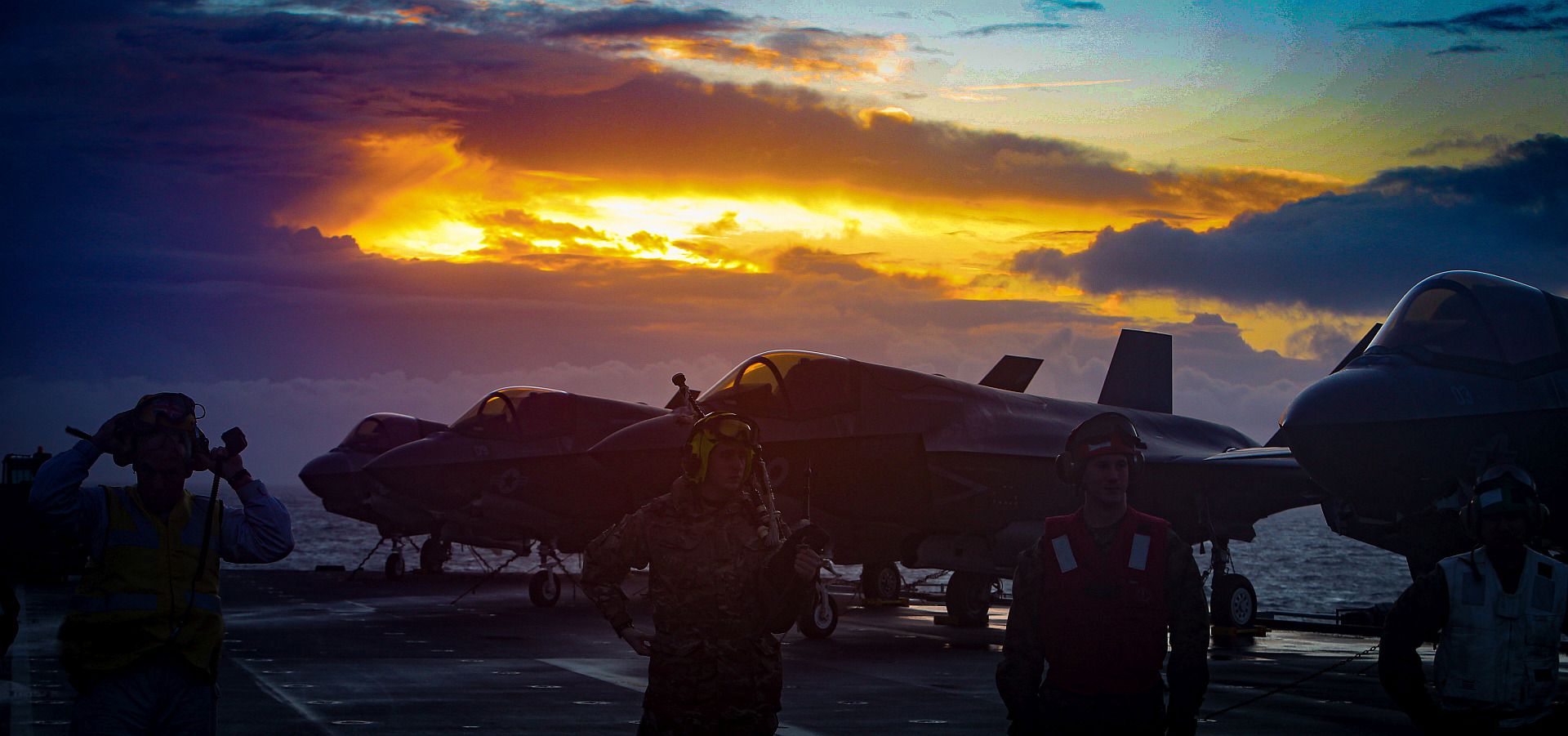 Marine Fighter Attack Squadron 211 Conduct A Foreign Object Debris FOD Walk Alongside Their United Kingdom Counterparts On The Flight Deck