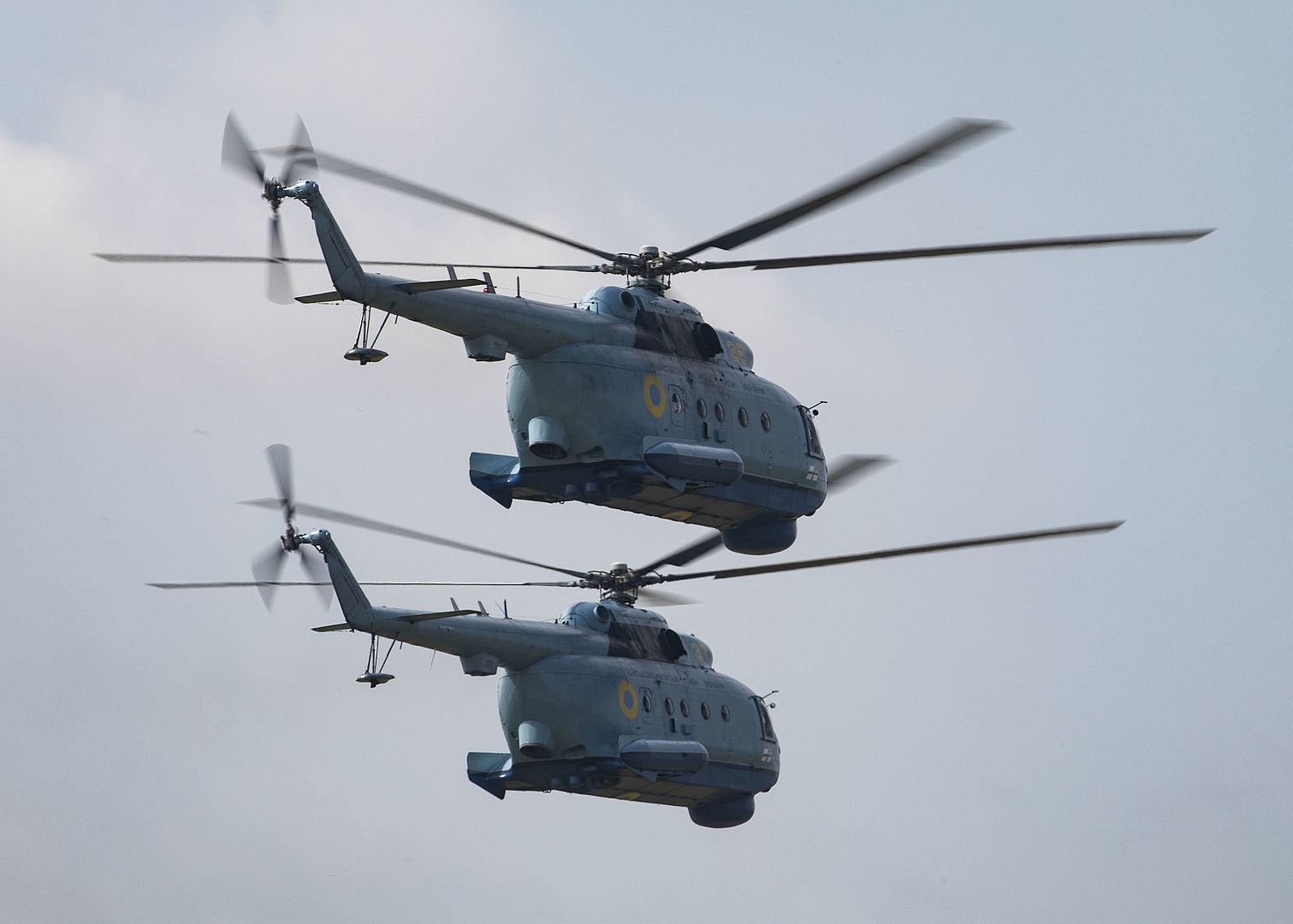 8 Helicopters Fly In Formation During An Air Demonstration Portion Of Exercise Sea Breeze 2021 On Mykolaiv Military Airbase Ukraine