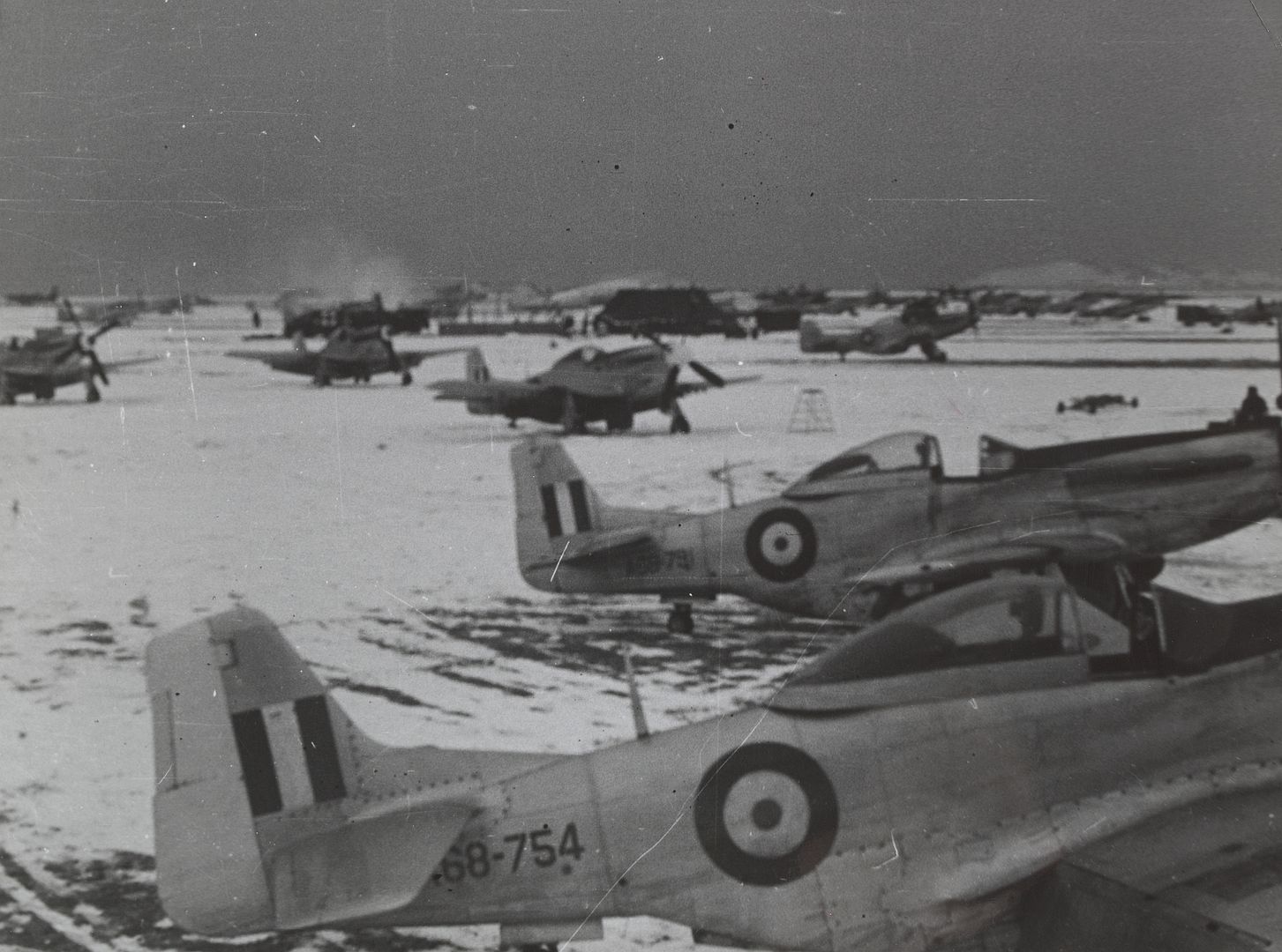Mustangs At A North Korean Airfield After A Six Inch Snow Fall